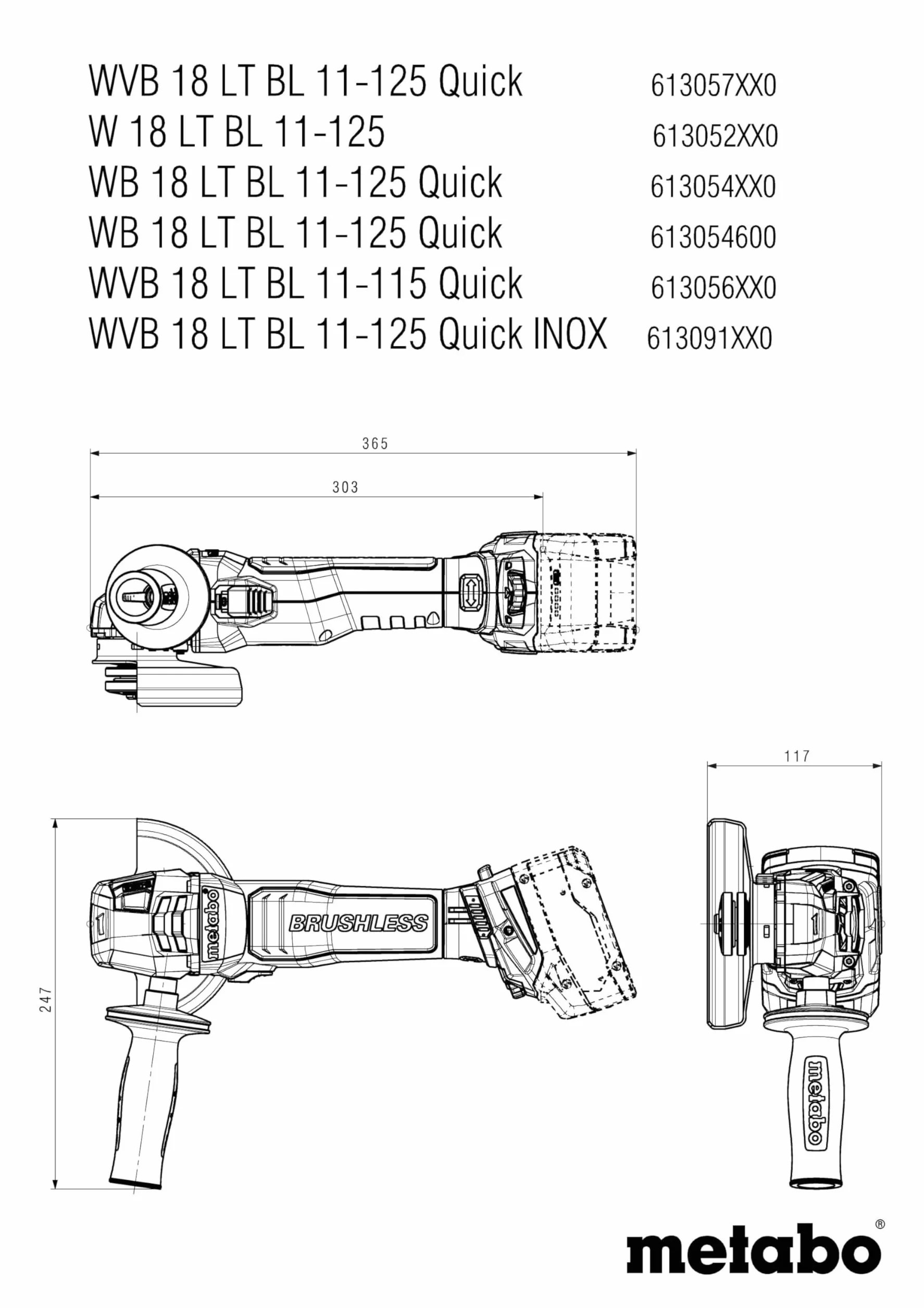 Metabo Akumulatorowa szlifierka kątowa WVB 18 LT BL 11-125 Quick 18V 125mm bezszczotkowa