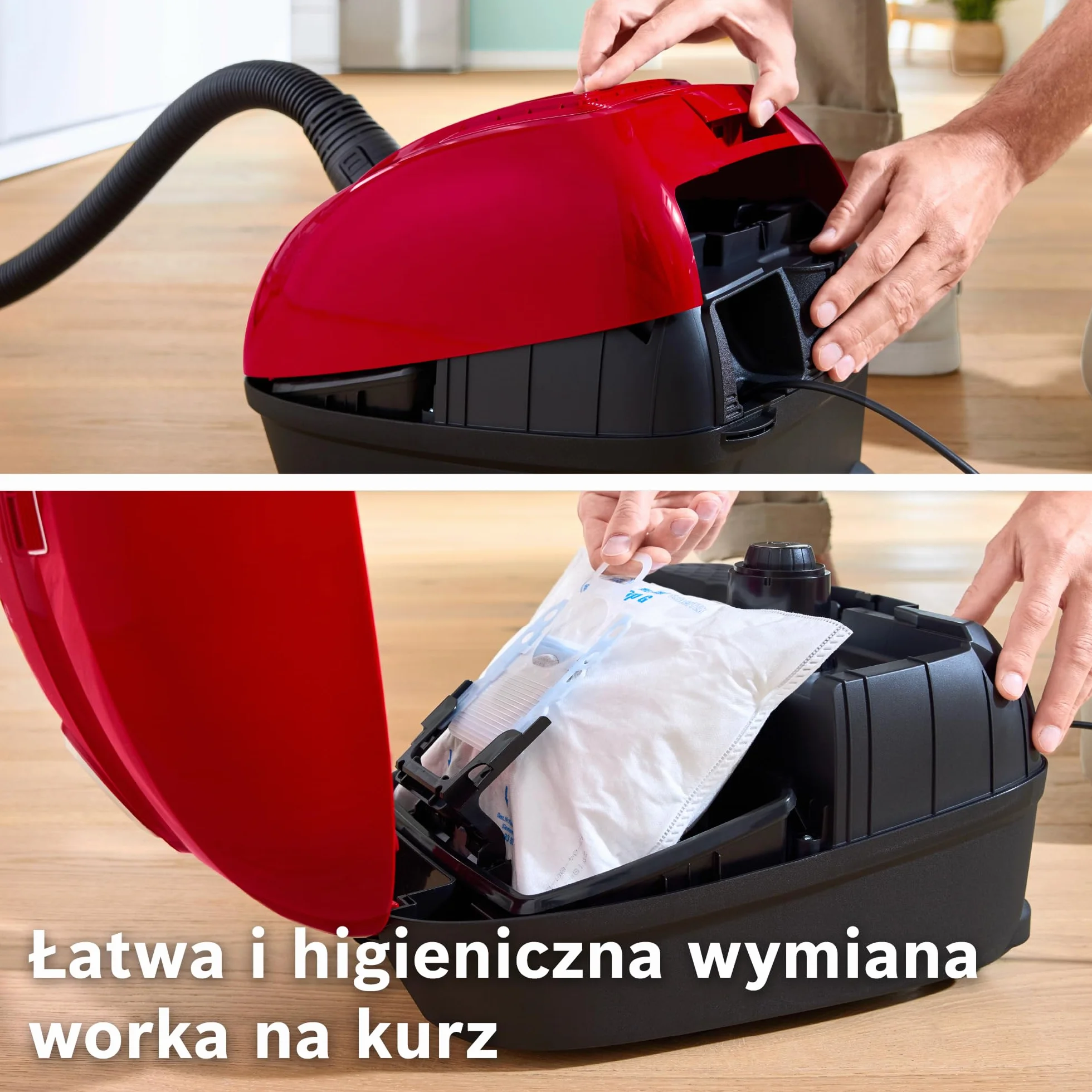 Bosch Serie 4, odkurzacz workowy, kompaktowy, lekki, worek na kurz XL 4 l, promień działania 10 m, higieniczny filtr PureAir, niemiecka jakość, BGB38RD2, czerwony