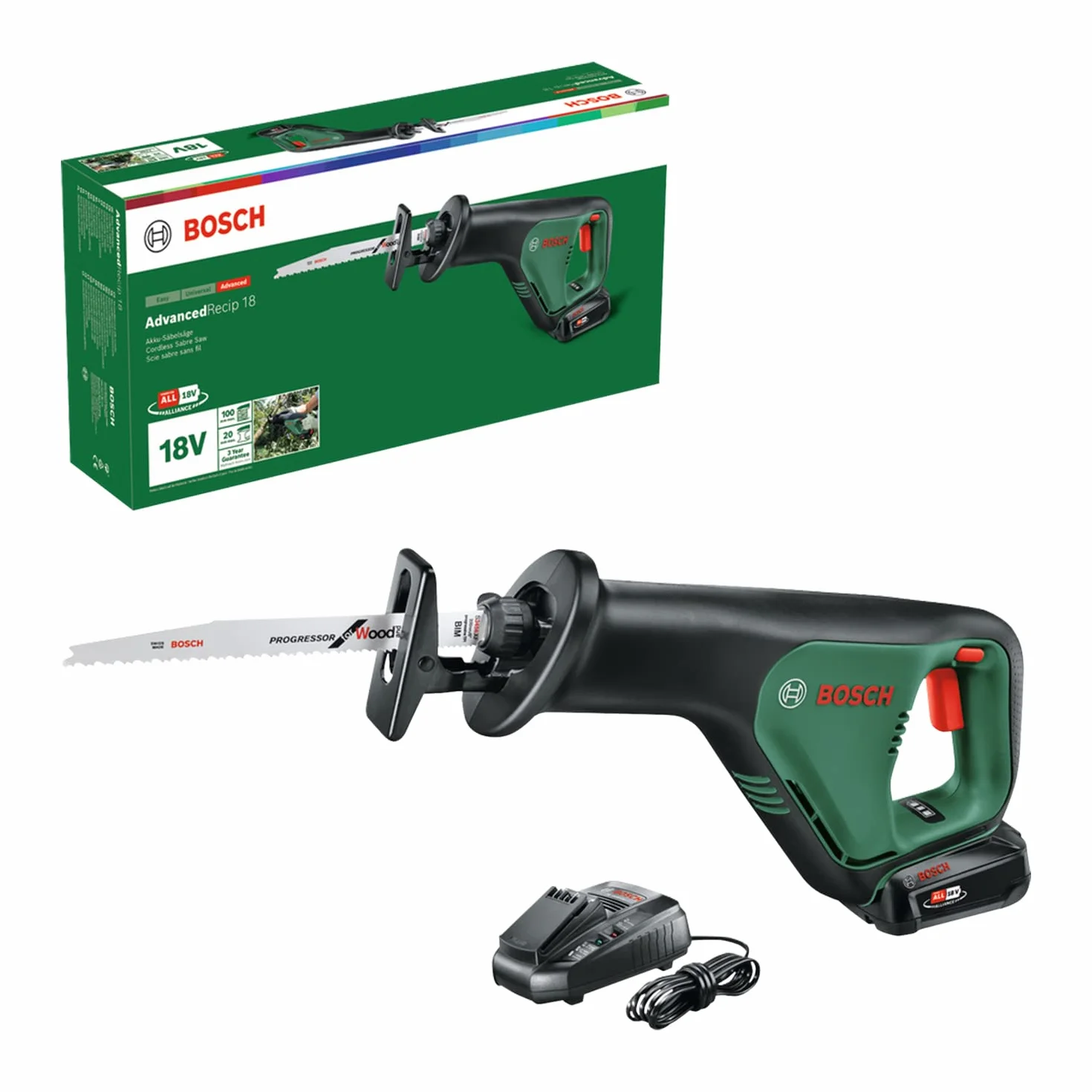 Bosch Akumulatorowa piła szablasta AdvancedRecip 18 (akumulator 2,5 Ah, system 18V, opakowanie kartonowe)