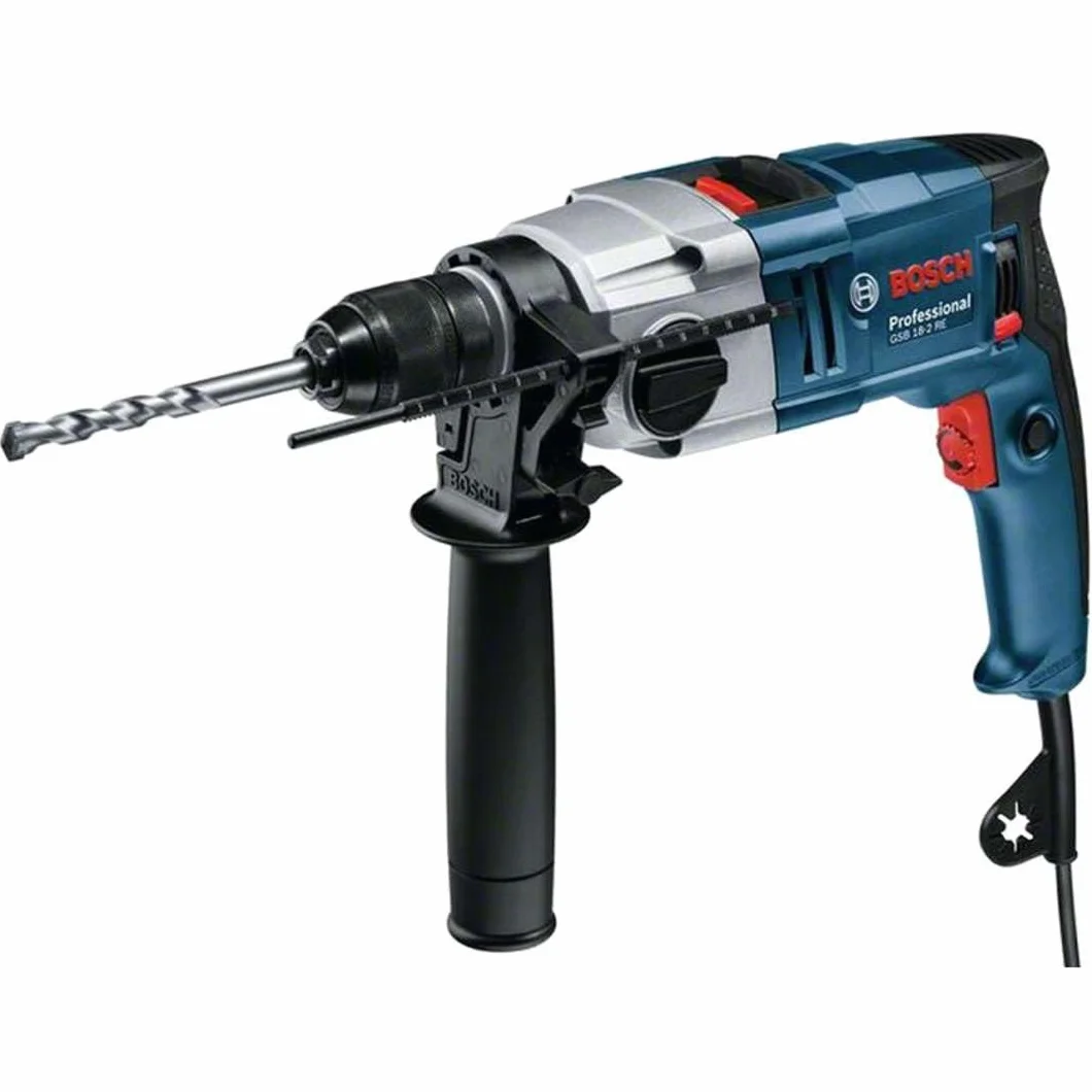 Bosch Professional: wiertarka udarowa GSB 18-2 RE (ogranicznik głębokości 210 mm, rękojeść dodatkowa, zębaty uchwyt wiertarski 13 mm, walizka)