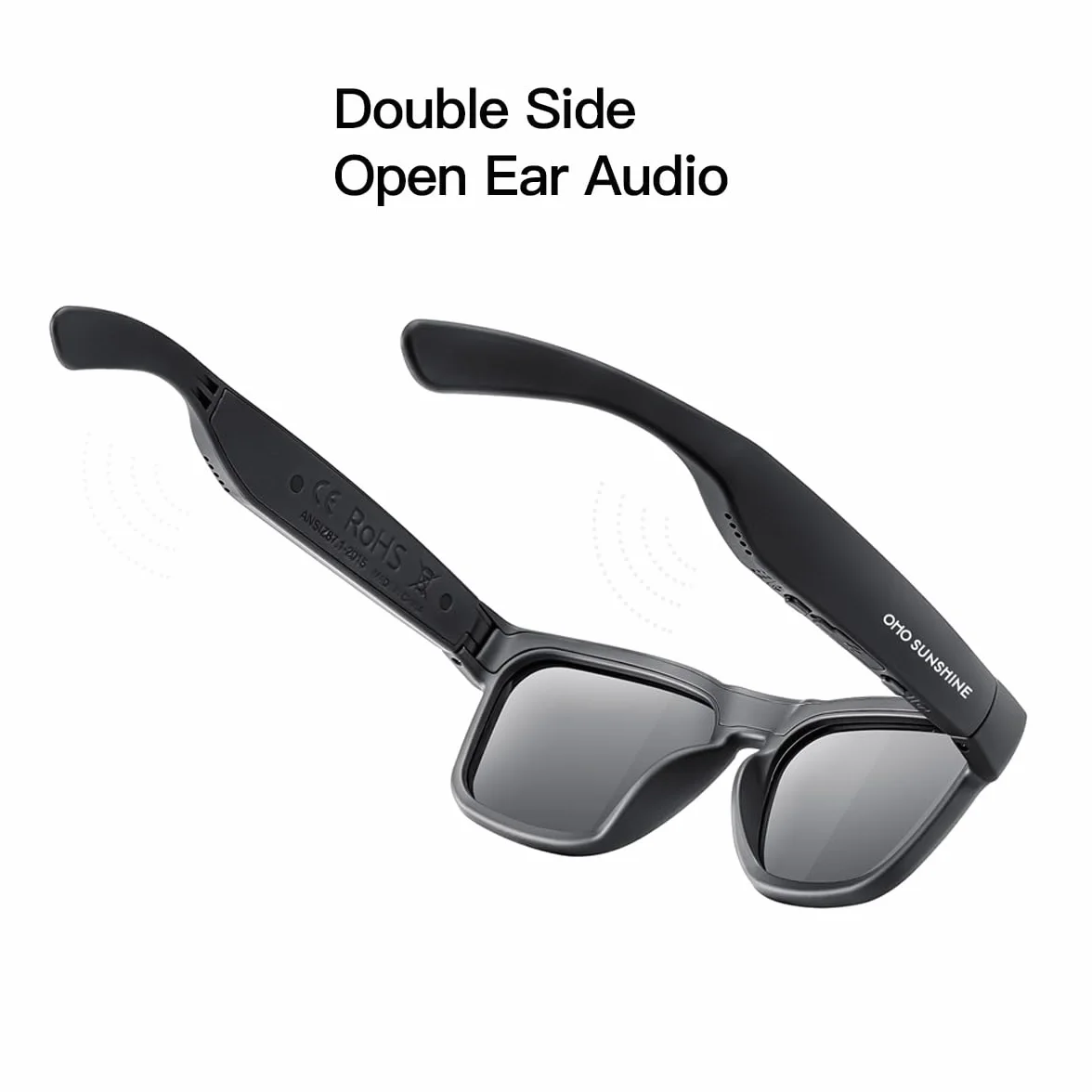 OhO sunshine Wodoodporne okulary przeciwsłoneczne z technologią Bluetooth do słuchania muzyki i rozmów telefonicznych, polaryzacyjne soczewki ochronne UV400, Czarna ramka