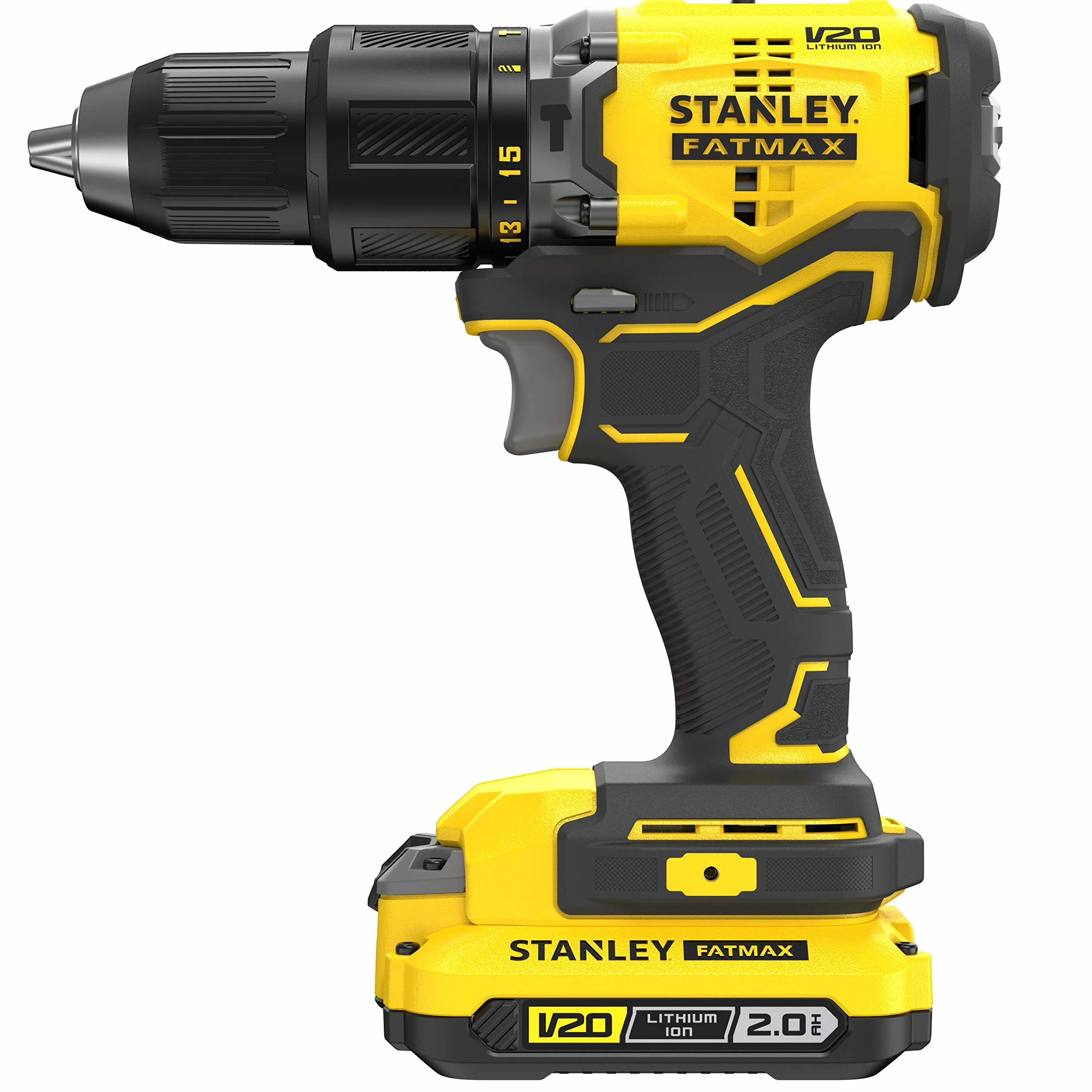 Stanley FatMax SFMCD715D2K akumulatorowa wiertarko-wkrętarka udarowa, 18 V, 2,0 Ah, maks. moment obrotowy 60 Nm, bezszczotkowy silnik z przekładnią planetarną, światło LED, w zestawie 2 akumulatory,