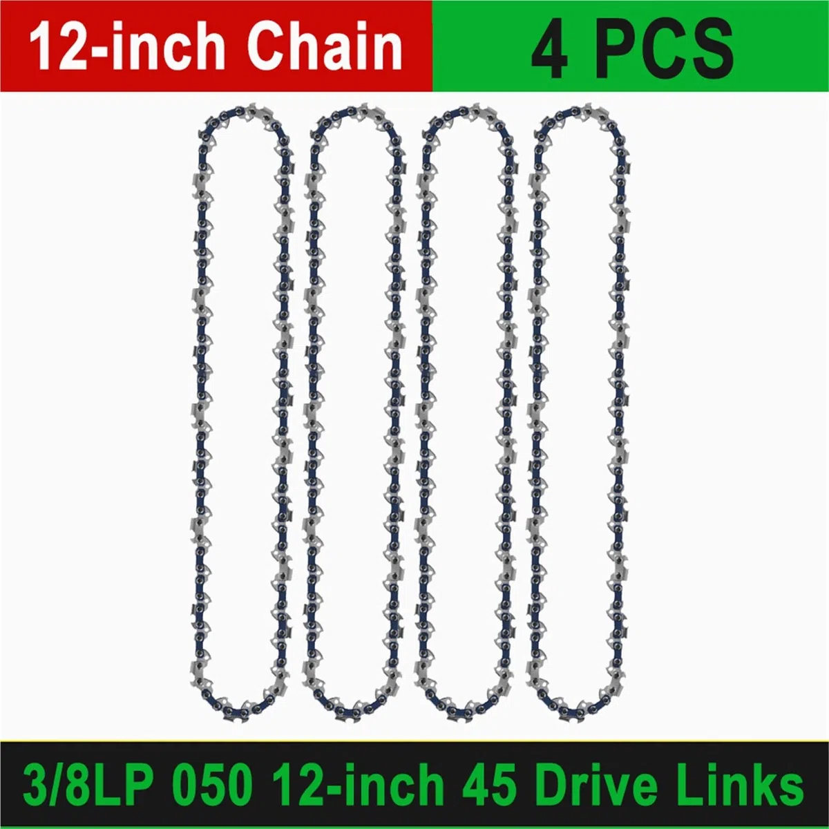 12 Inch 3/8"LP 0.050" Chainsaw Chain 45 Drive Link Portable Electric Saw Chainsaw Logging Saw Blade(4pcs 12-inch Chain)