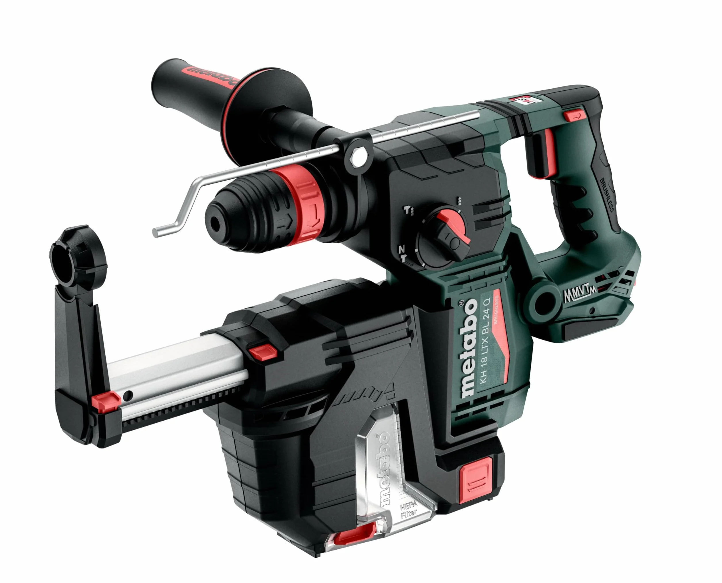 metabo Akumulatorowy młot kombi KH 18 LTX BL 24 Q zestaw ISA - 18 V, 2,2 J, energia udaru 24 mm, średnica wiercenia w betonie - SDS-plus z odsysaniem, silnik bezszczotkowy, idealny do wiercenia i