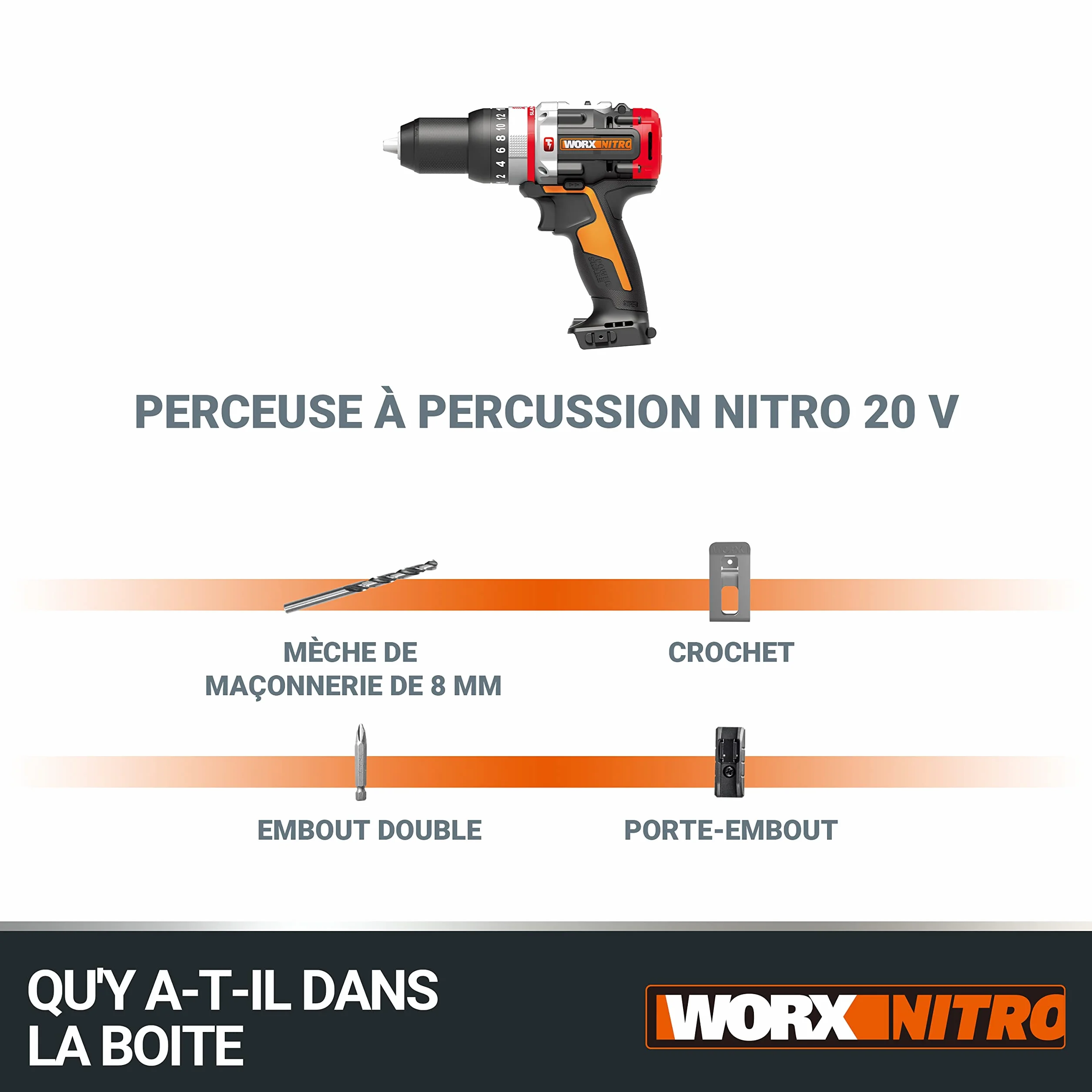 WORX WX354.9 Akumulatorowa Wiertarka Udarowa 20 V Max Slammerdrill bez Akumulatora i Ładowarki