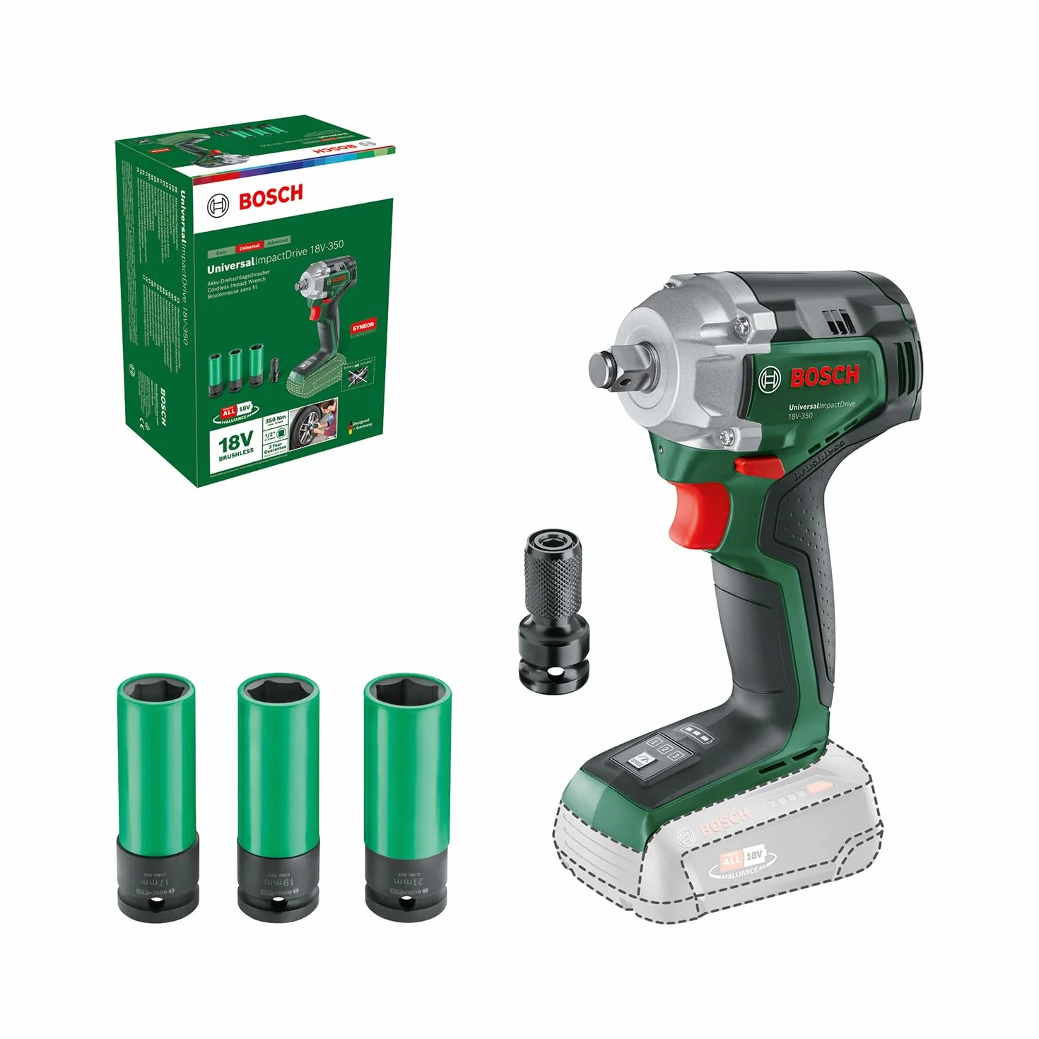 Bosch Akumulatorowy klucz udarowy UniversalImpactDrive 18V-350 350 Nm zestaw nasadek