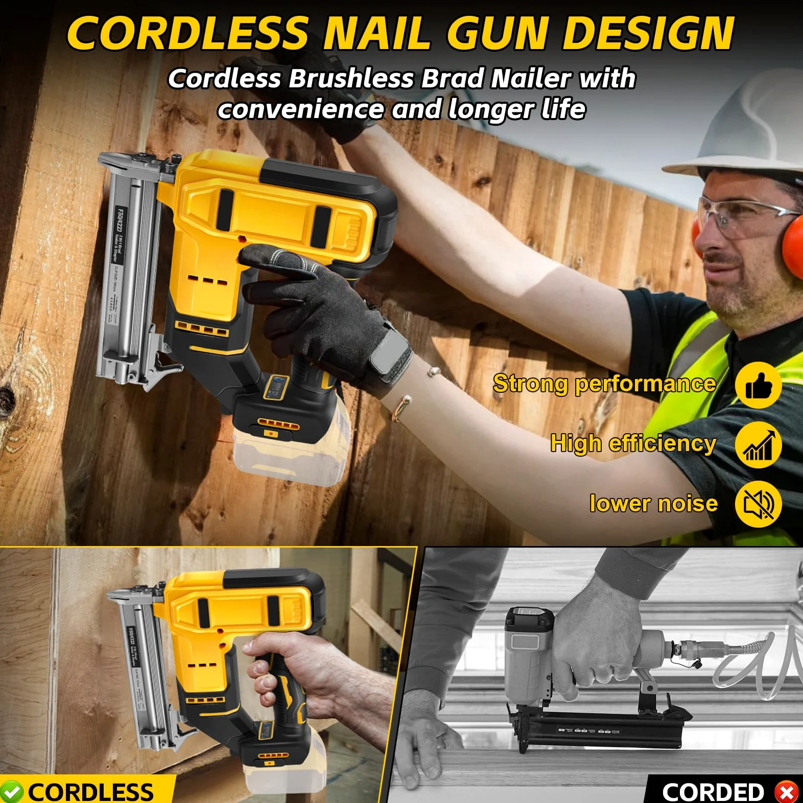18GA Zestaw gwoździarki akumulatorowej Kompatybilny z Dewalt 20V, 2 w 1 szczotkowa gwoździarka/zszywaczka bezszczotkowa z 500 gwoździami i 500 zszywkami, do majsterkowania, DIY, obróbki drewna (bez