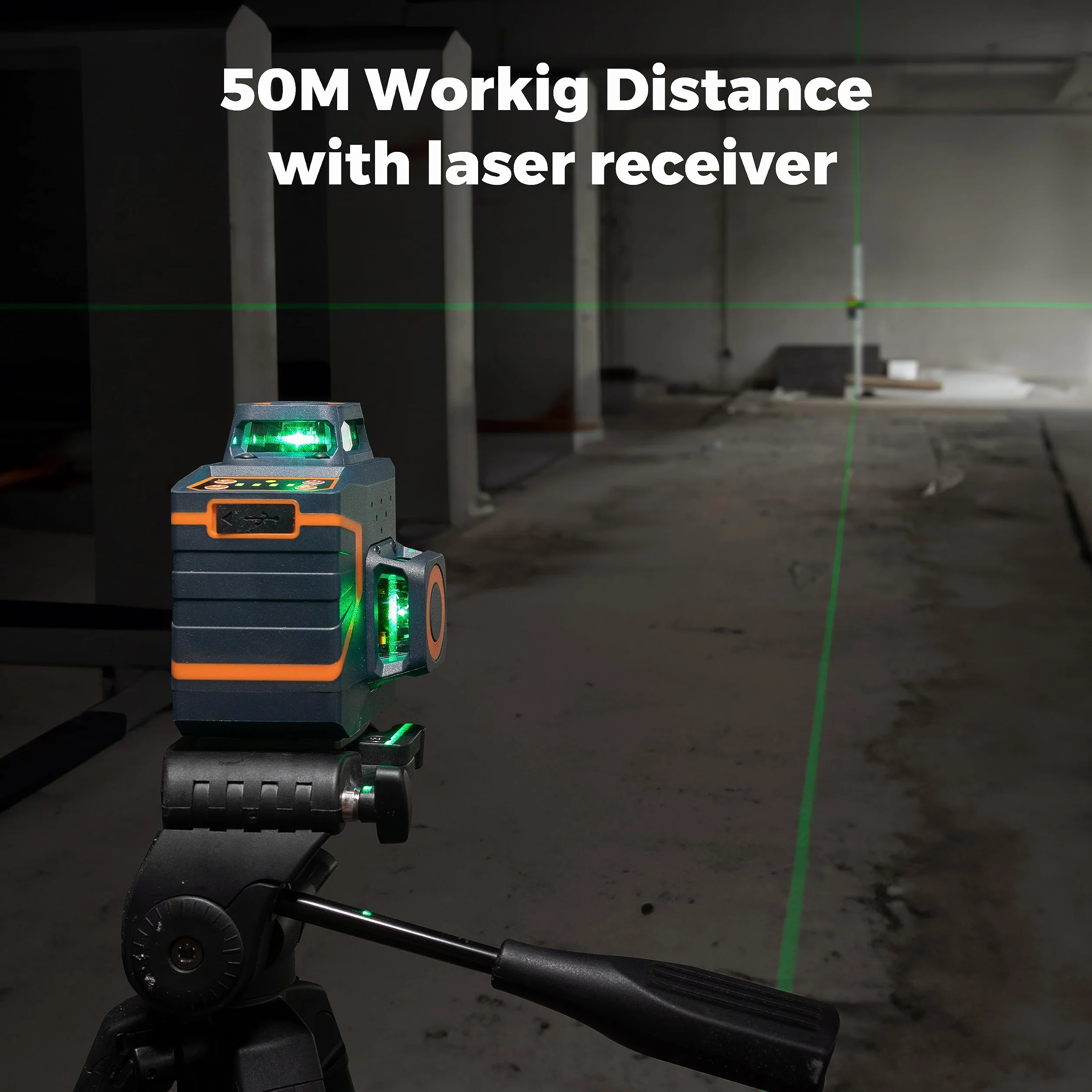 CIGMAN Cross Line Laser Green 2 x 360 stopni Poziom lasera Poziom lasera z akumulatorem litowym i pilotem Regulowana jasność w celu oszczędzania energii CM701SE