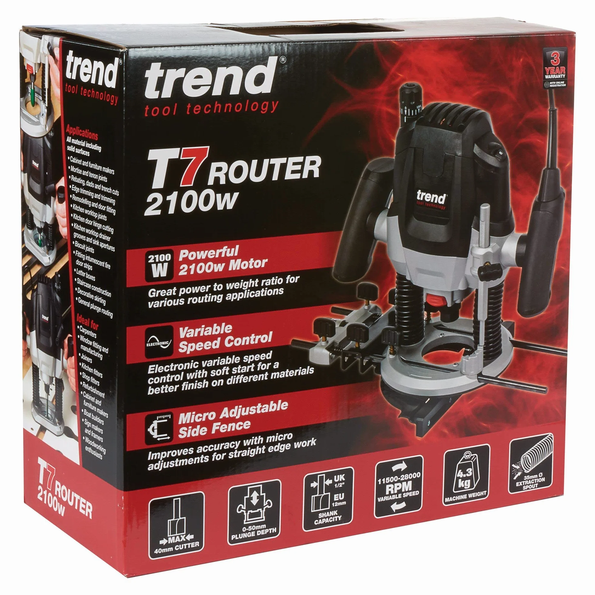 Trend 2100W Frezarka wgłębna 12 mm 230 V UE 50 mm T7EK/EURO
