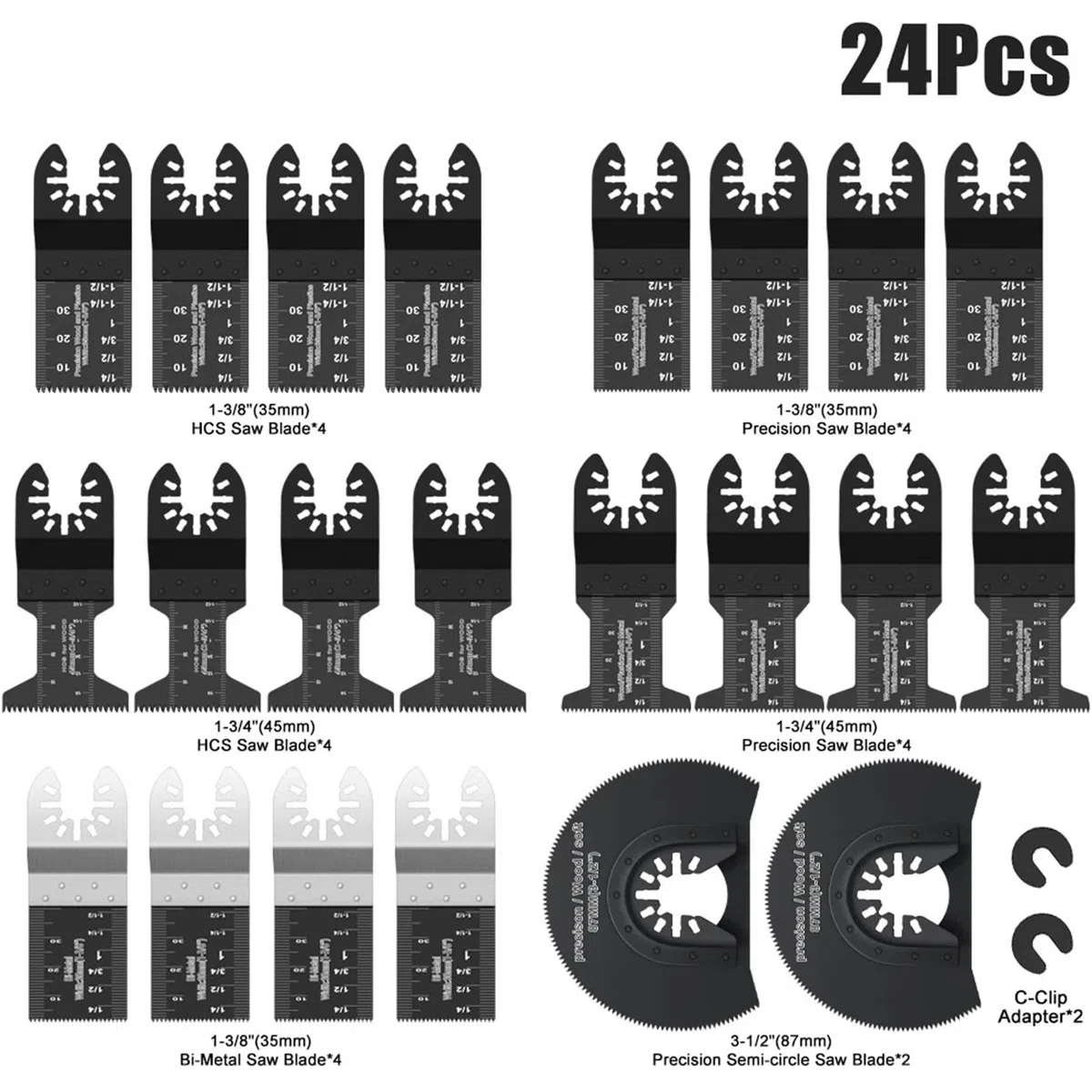 Multifunction Saw Blades Set Oscillating Quick Release For Renovator Woodworking DIY Power Tool 12-108Pcs/Set(24Pc)