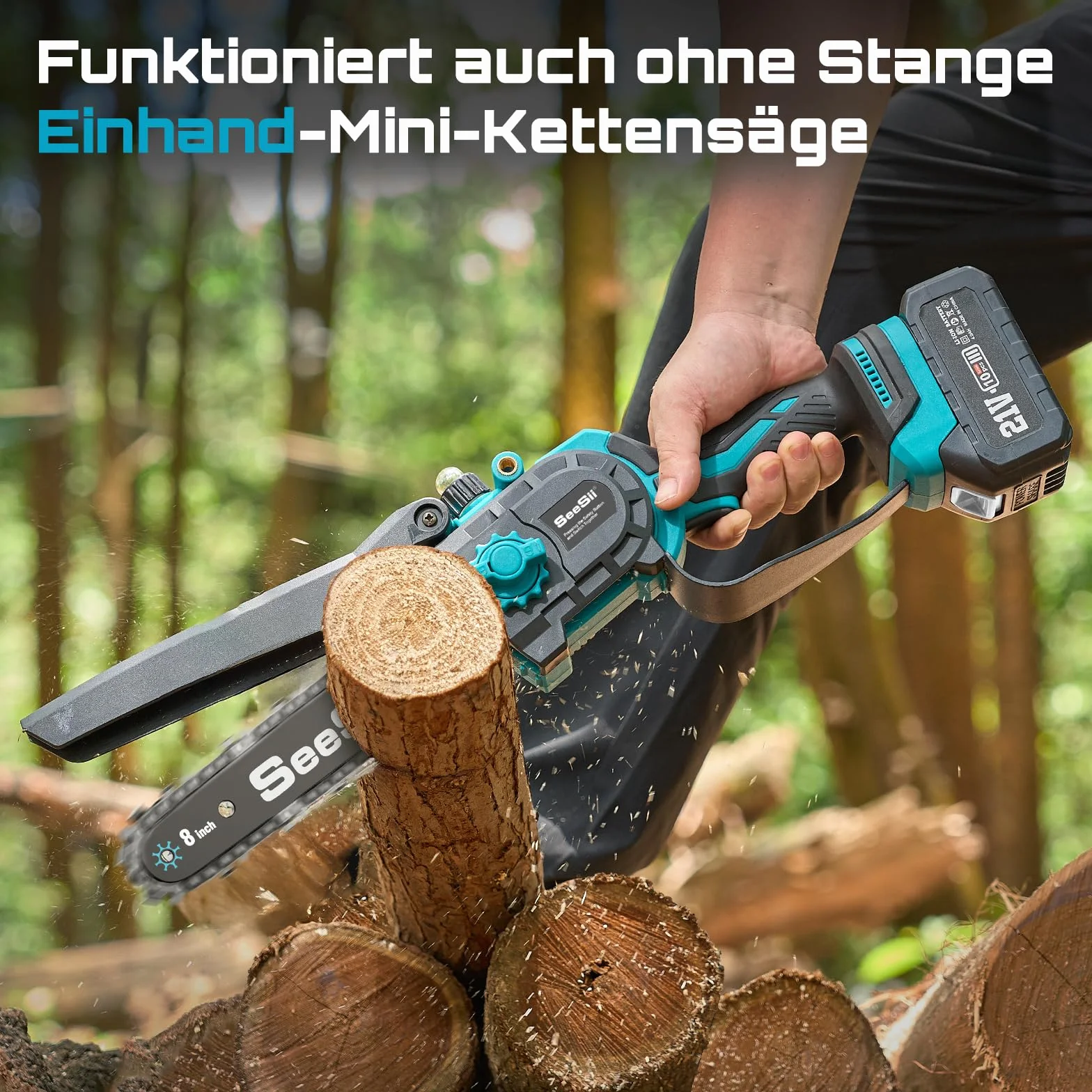 SEESII PS810 2 w 1 akumulator, bezszczotkowa mini piła łańcuchowa 2 x 4,0 Ah, zasięg 4,87 m, sekator elektryczny do przycinania drzew i cięcia drewna