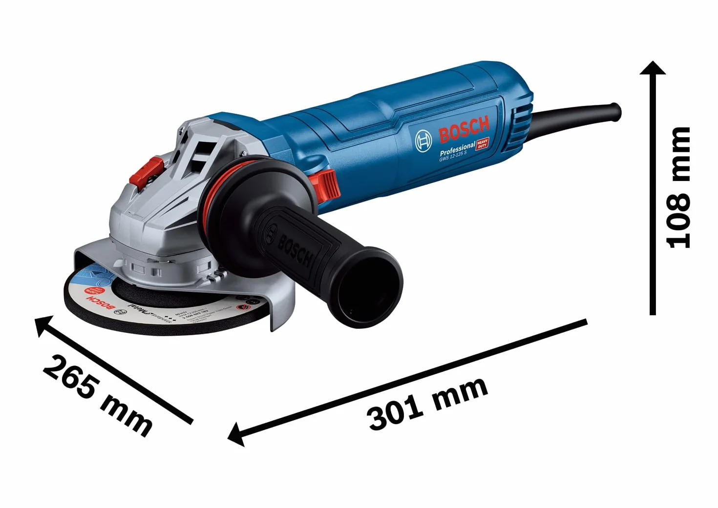 Bosch Professional: szlifierka kątowa GWS 12-125 S (kołnierz mocujący, osłona, nakrętka mocująca, rękojeść dodatkowa z systemem Vibration Control, klucz oczkowy)