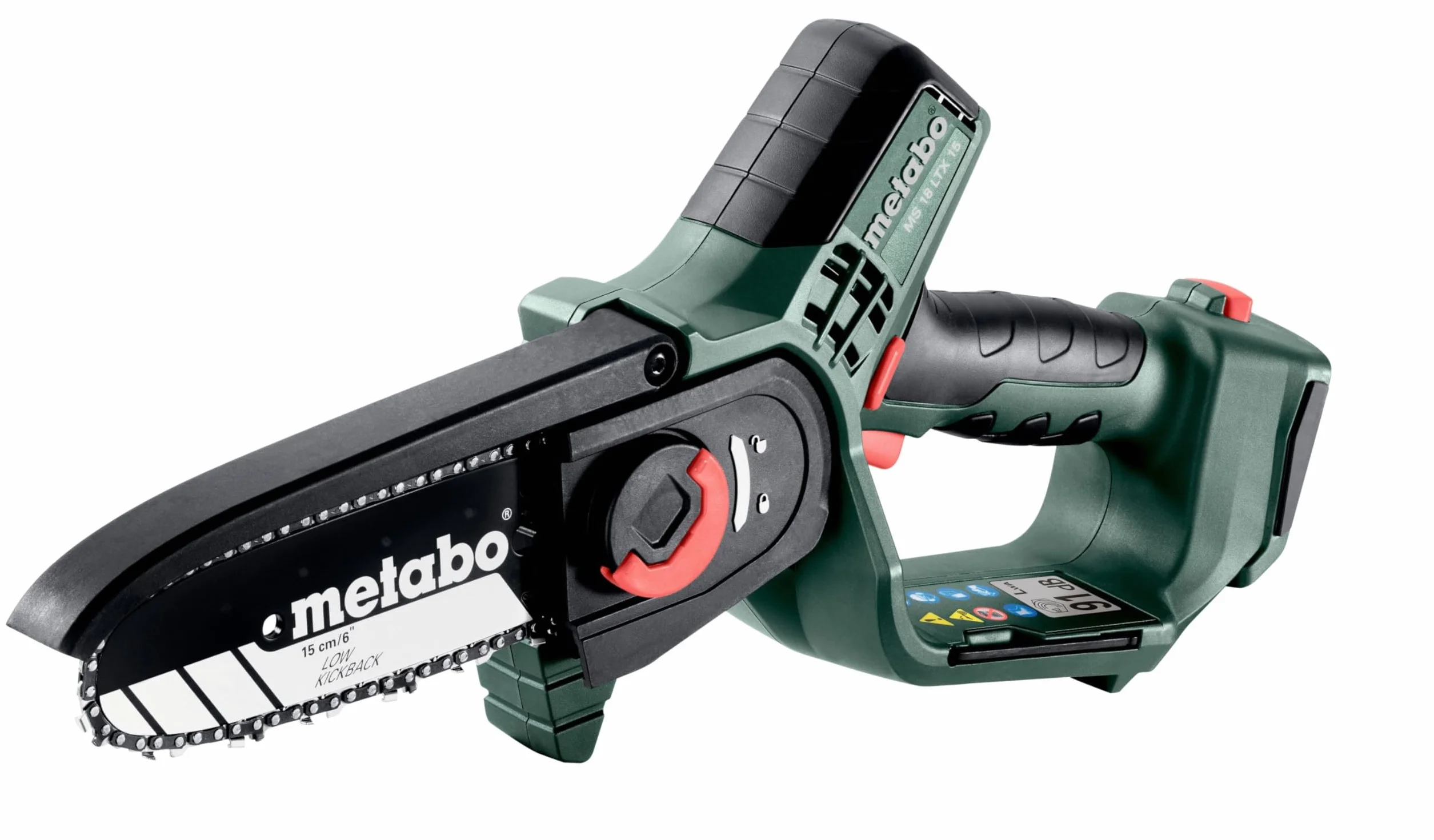 Metabo akumulatorowa piła do drewna – 600856840 – Mała pilarka łańcuchowa 15 cm do prac ogrodowych – Bez akumulatora – W zestawie metaBOX