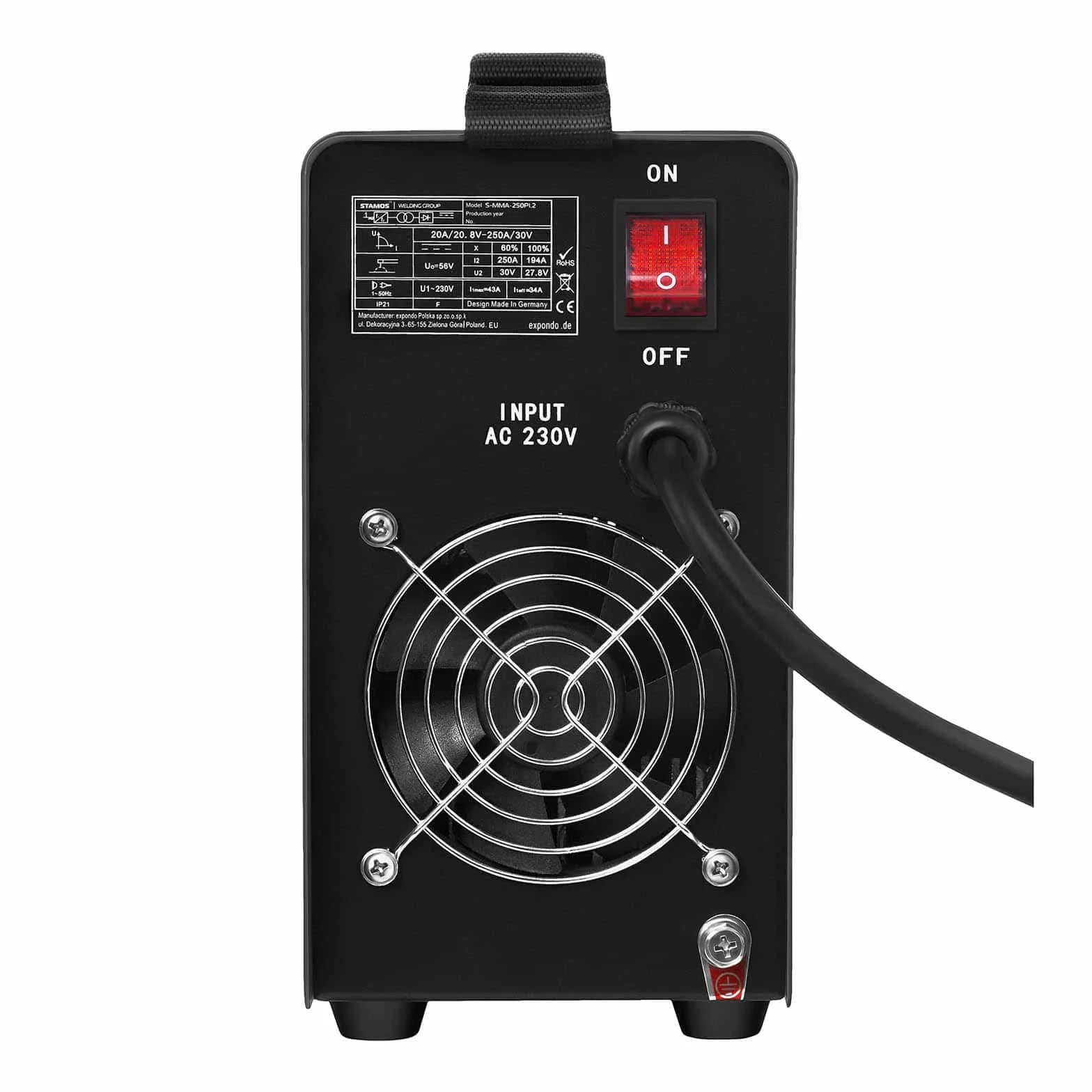 Stamos Welding Group S-MMA-250PI.2 Spawarka MMA inwertorowa 250 A 230 V 1,6-4 mm przewody 8 m