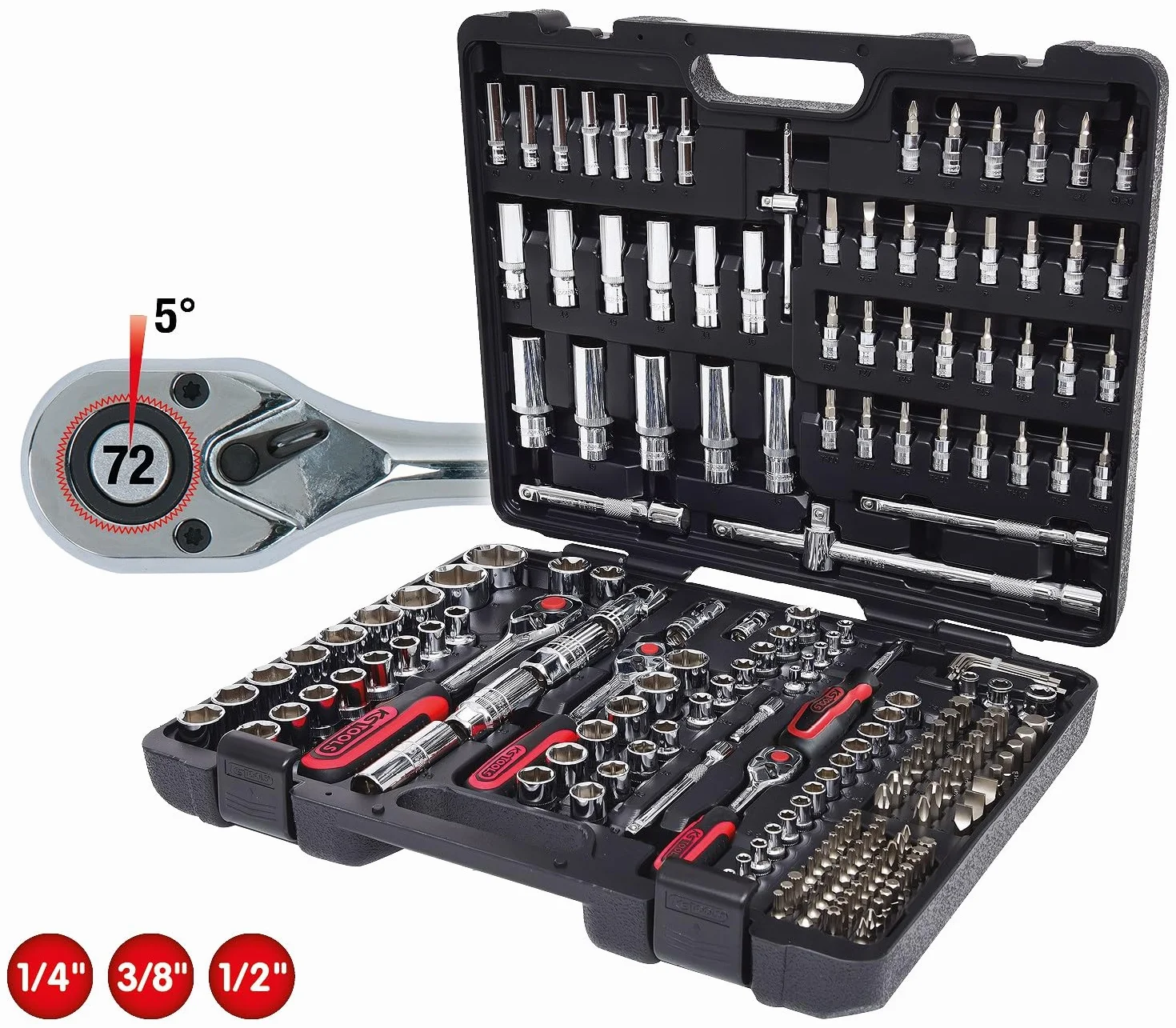 KS Tools 918.0795 CHROMEplus Zestaw podw. kluczy nasadowych,195-szt, 1/4" + 3/8" + 1/2"