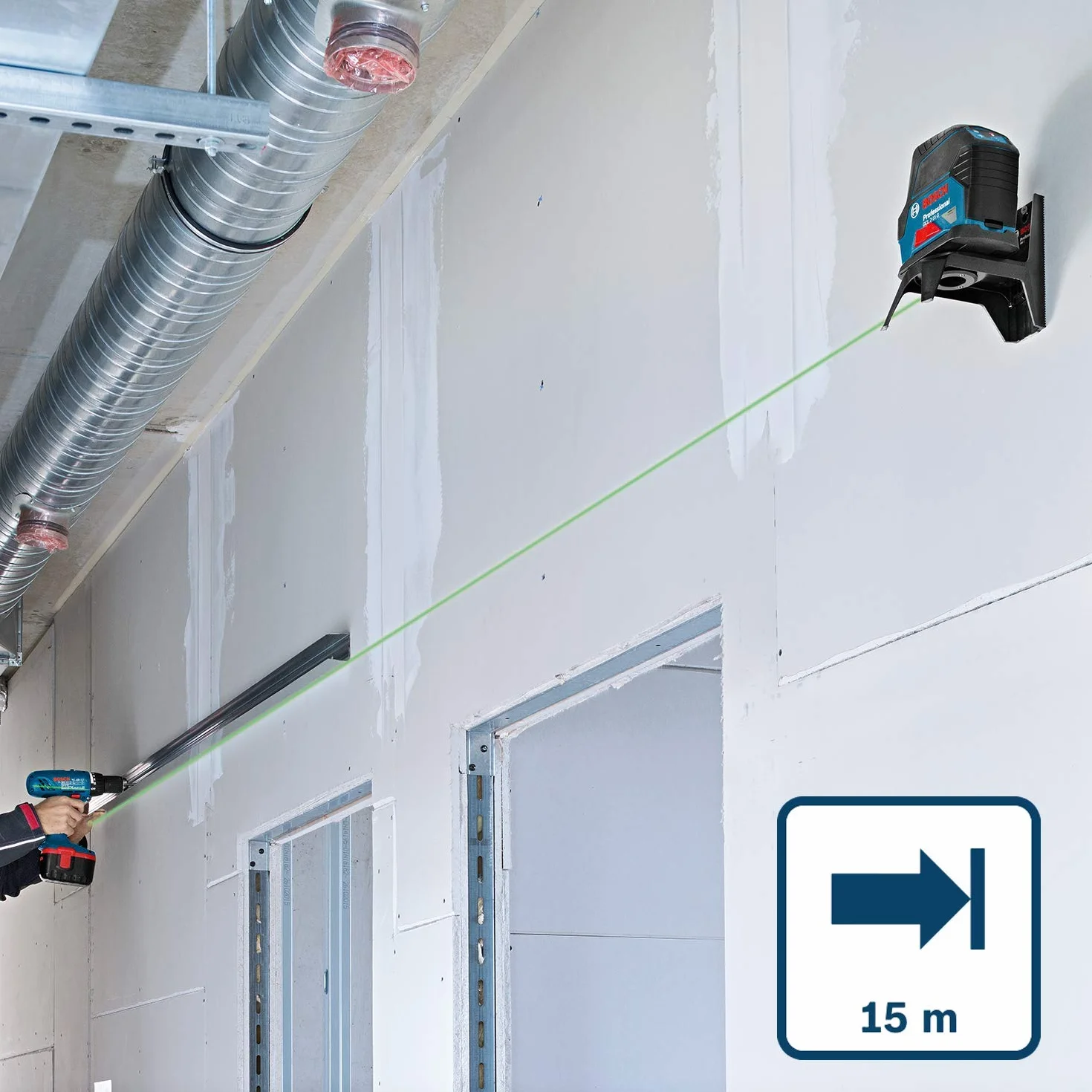 Bosch Professional Laser wielofunkcyjny GCL 2-15 G zielona wiązka 15 m 3 baterie 1,5 V uchwyt obr. RM 1 walizka