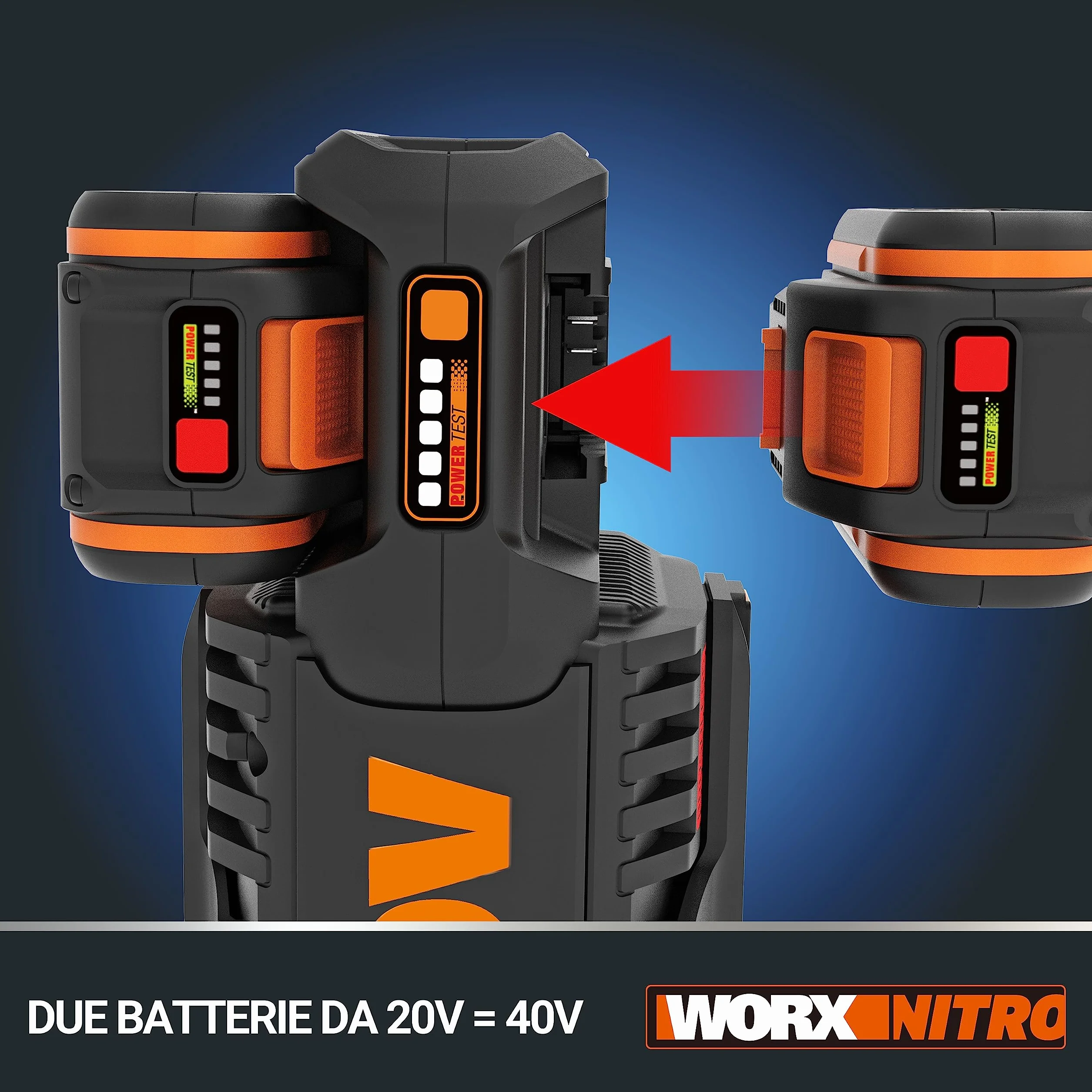 WORX Przecinarka do trawy i podkaszarka Nitro 38 cm 40 V (2x20V) | PowerShare | Silnik bezszczotkowy | WG186E.1-2 akumulatory 4Ah | Ładowarka | 2 w 1 | Podwójny gwint