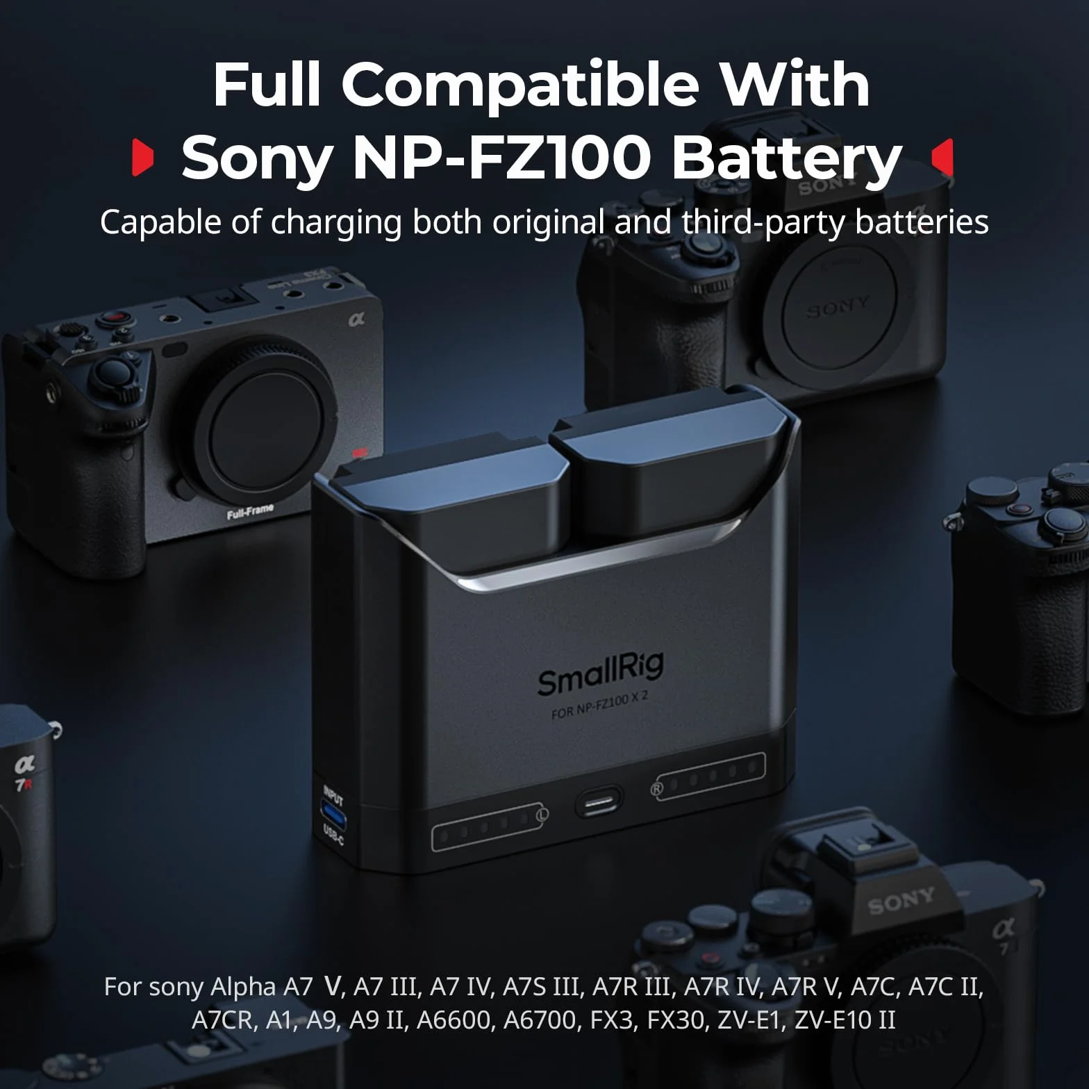 SMALLRIG Zestaw akumulatorów NP-FZ100 22,5 W 1940 mAh do Sony Alpha A7III A7IV A6700 FX3 FX30 A9 A7C A7CII