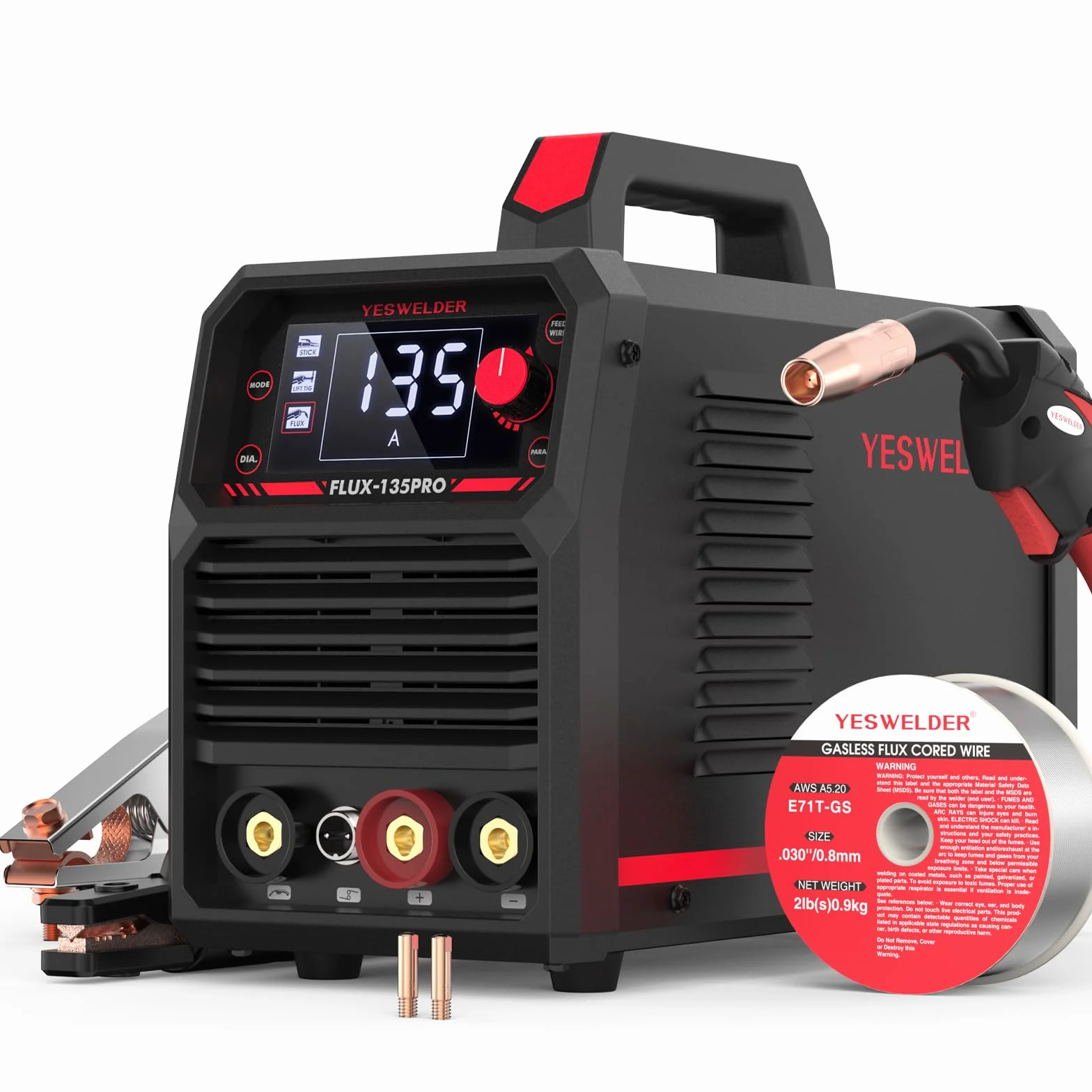YESWELDER 135A MIG Spawarka bez Gazu 230V Flux 3 w 1 MIG/Lift TIG/Stick Inverter