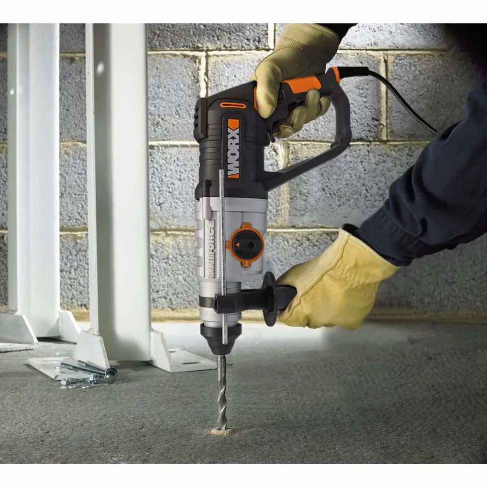 WORX WX339 młot udarowo-obrotowy 800 W – młot udarowo-obrotowy 3 w 1 jako wiertarka, wiertarka udarowa i dłuto – szybka i wygodna wymiana bitów i wierteł