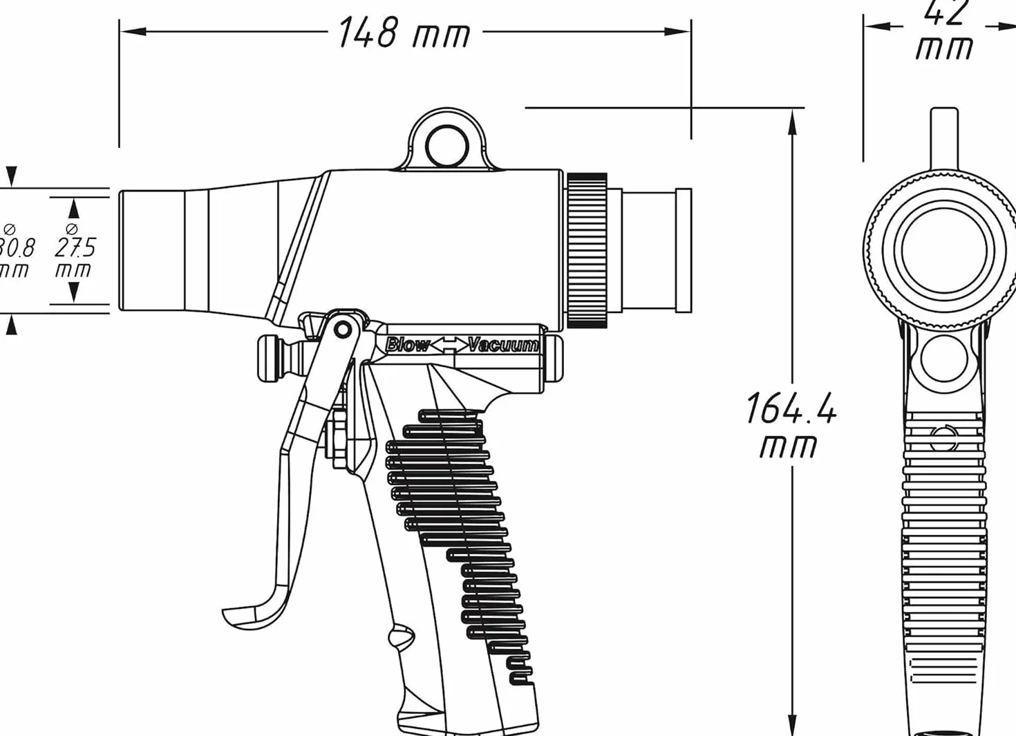 HAZET 9043N-10 pistolet ssąco-dmuchający I Praktyczny przełącznik obsługiwany jedną ręką, z metalową obudową, poziom podciśnienia: 7,5 mmHg I Odciąganie zanieczyszczeń i przedmuchiwanie powierz