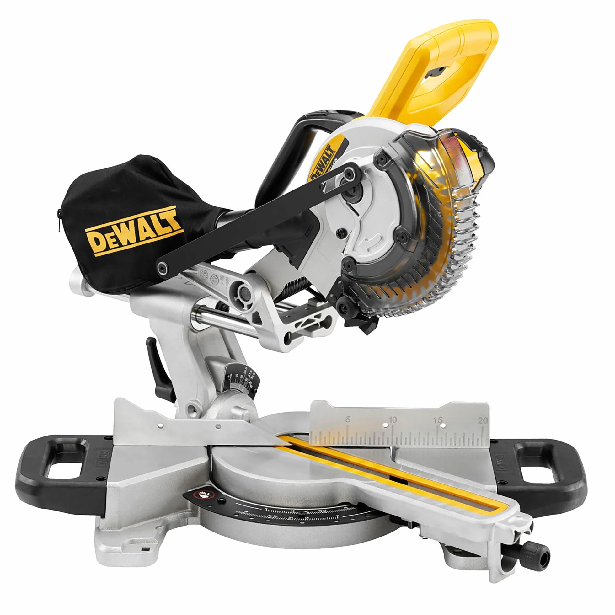 DEWALT DCS365N-XJ XR 184 mm piła ukośna z jednostką XPS, 590 W, 18 V, żółta