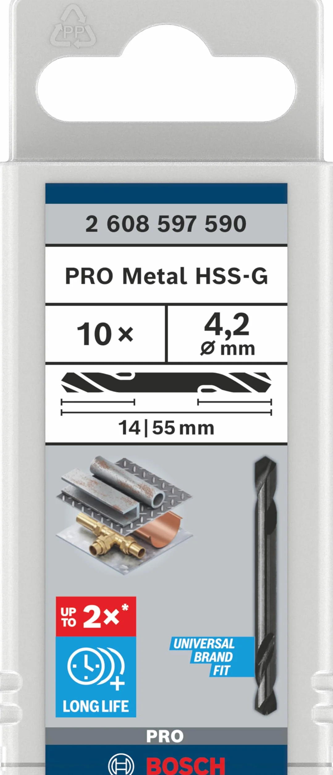 Bosch 10x Wiertło PRO Metal HSS-G dwustronne (do Metale nieżelazne, Stal, Ø 4,20 mm, Professional Akcesoria Wiertarki/Wkrętarki)
