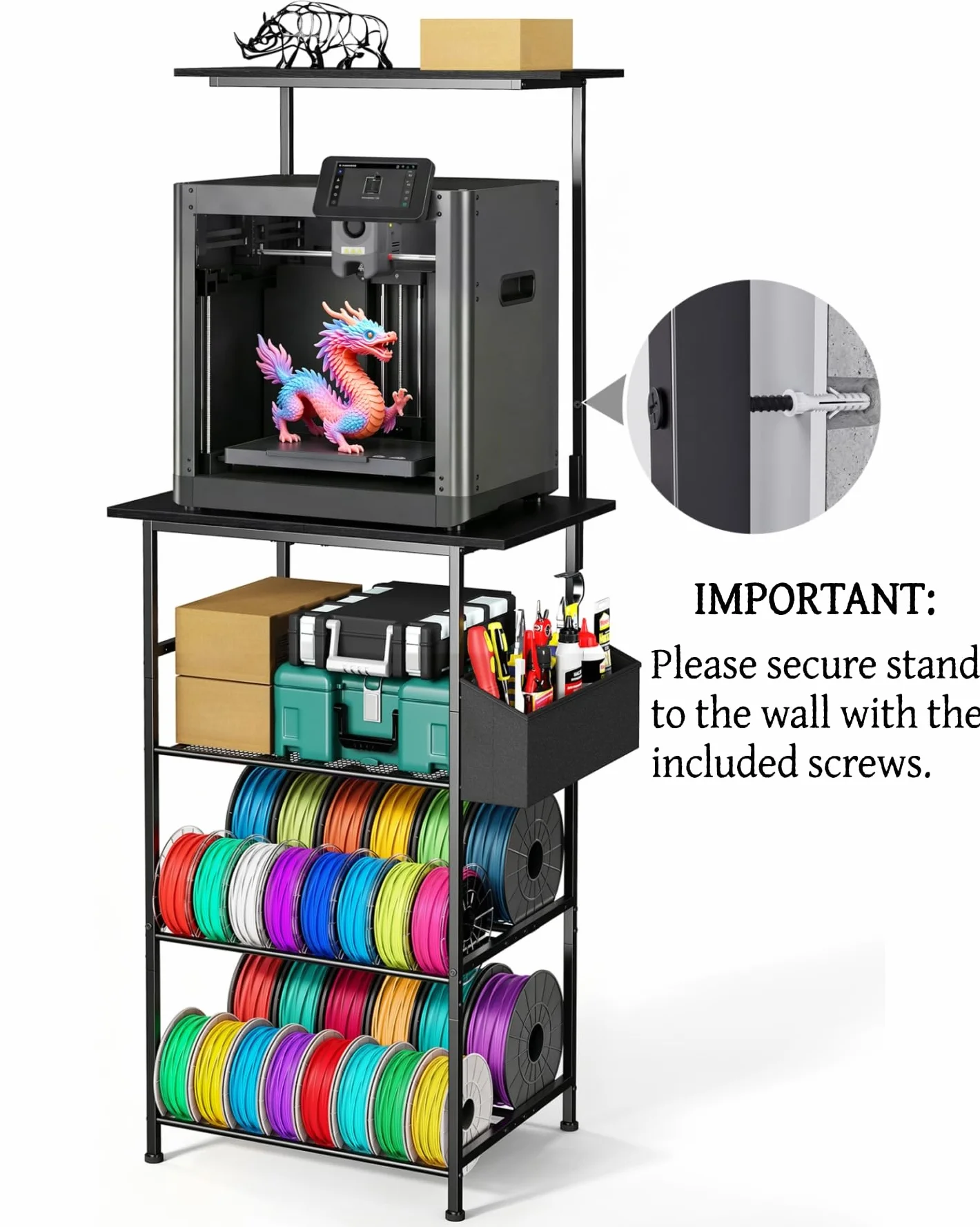 Stolik do drukarki 3D, 5-poziomowy metalowy stojak z miejscem na filament, do biura