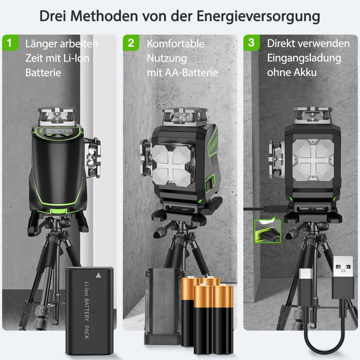 Huepar 16 linii samopoziomujący poziom lasera 4 x 360° z ekranem LCD, zielona wiązka Bluetooth 4D, pilot poziomy/pionowy S04CG-C
