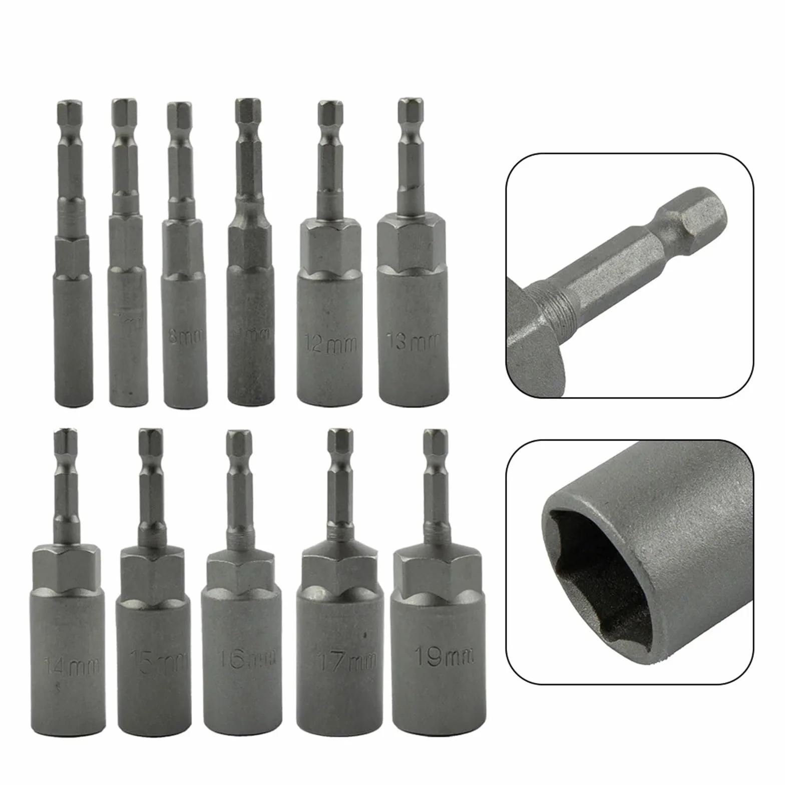 80mm Length 1/4" Hex Hex Sockets Drive Magne Socket Impact Nut Bolt Drill Bit Screwdrivers Bits Tool Parts(9mm)