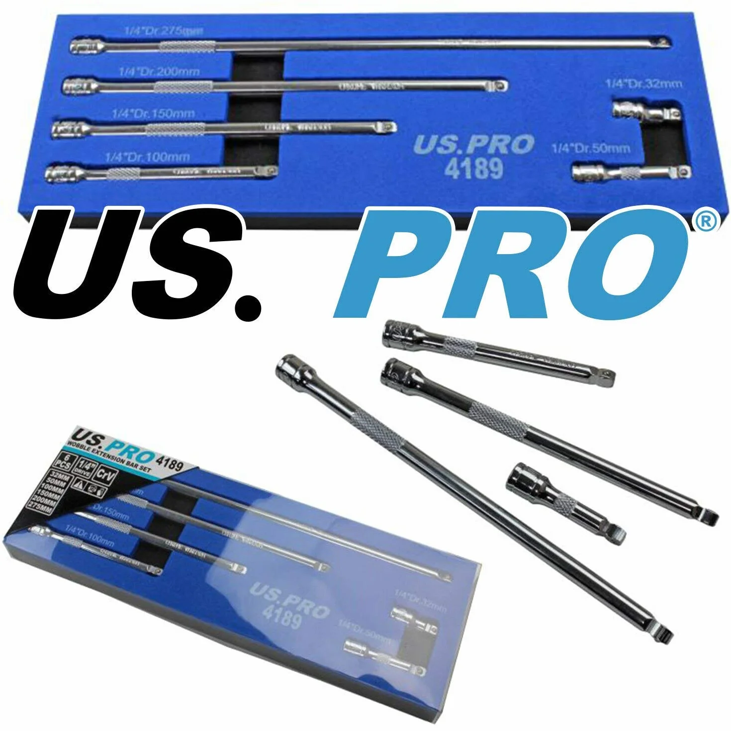 1/4'' Drive Wobble Extension Bar Zestaw 6 szt. w piankowej tacy US Pro