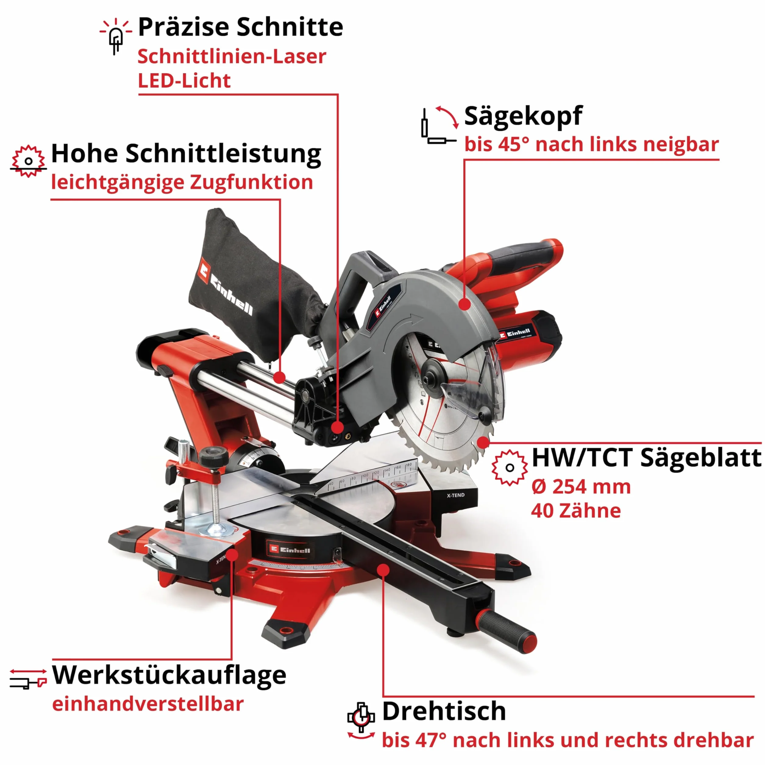Einhell TE-SM akumulatorowa piła promieniowa 36/10 L Li-Solo Power X-Change (36 V, ostrze 254 mm, prędkość 3800 obr./min, poręczny system przesuwny, laser liniowy, bez akumulatora)