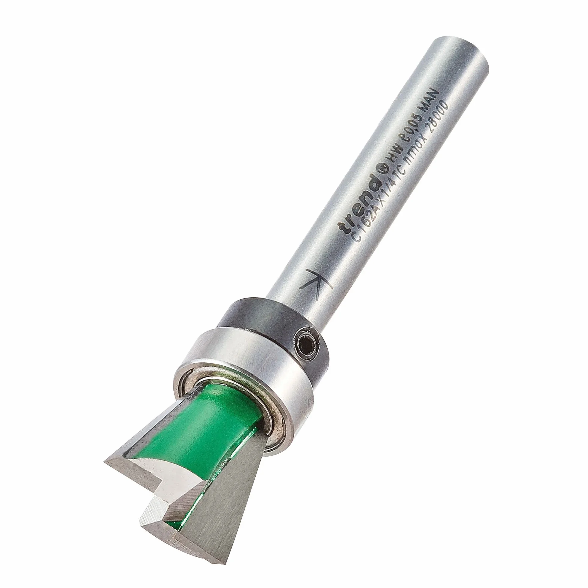 Trend CraftPro frez do połączeń jaskółczych do frezarki górnowrzecionowej, trzpień 1/4 cala, średnica cięcia 15 mm i kąt 104 stopnie, węglik spiekany (TCT), CC162AX1/4TC