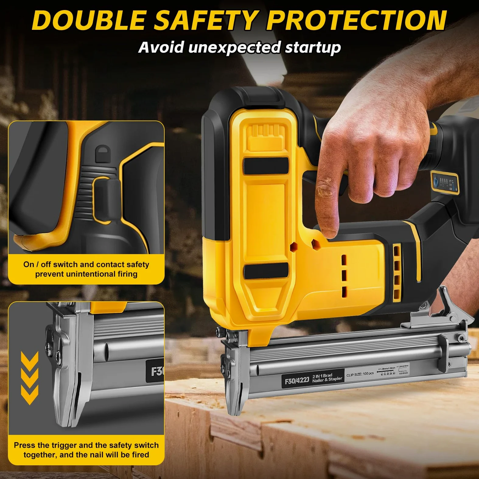 18GA Zestaw gwoździarki akumulatorowej Kompatybilny z Dewalt 20V, 2 w 1 szczotkowa gwoździarka/zszywaczka bezszczotkowa z 500 gwoździami i 500 zszywkami, do majsterkowania, DIY, obróbki drewna (bez
