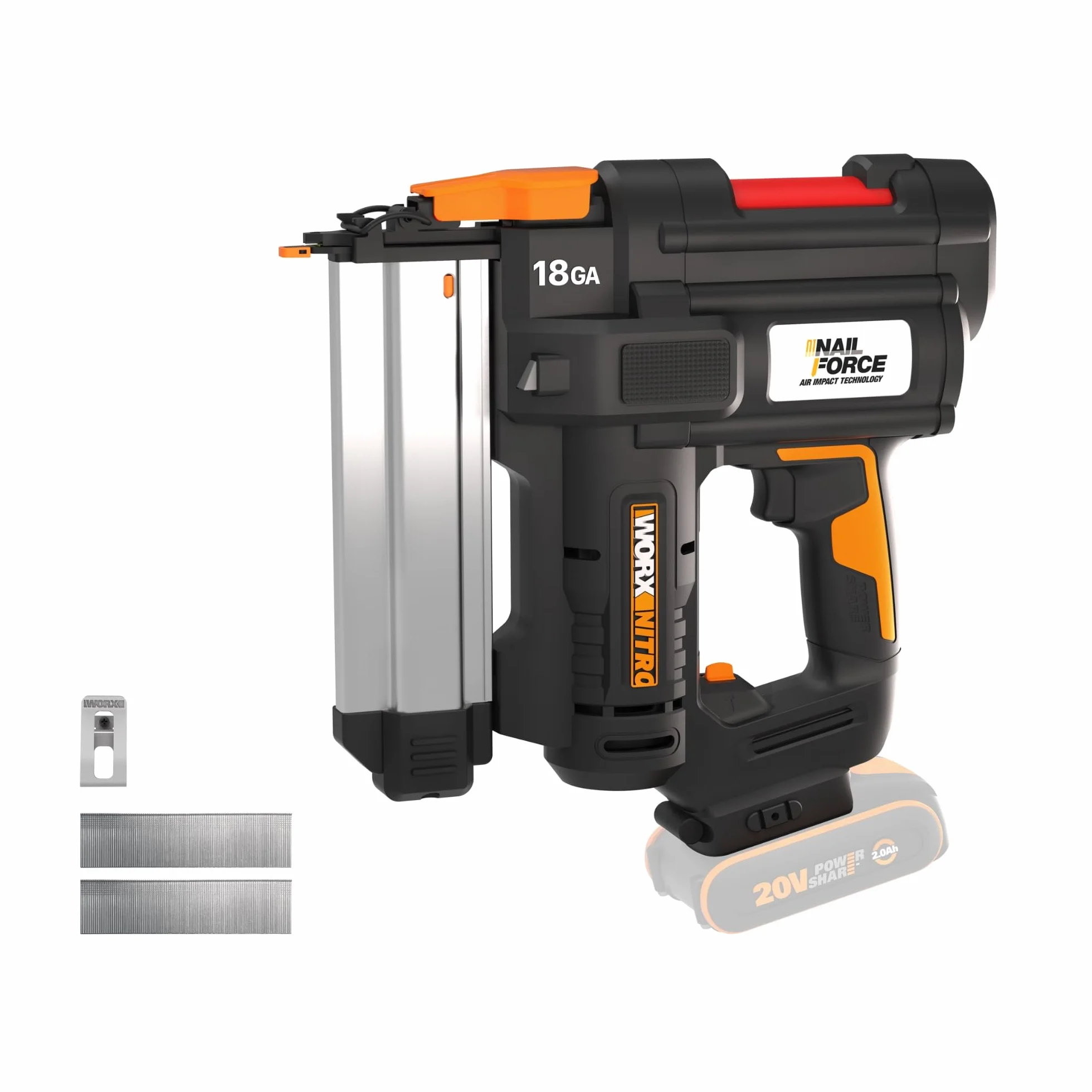 Gwoździarka akumulatorowa 20 V - 18GA | Worx | PowerShare | WX842.9 | Gwoździe 1,2 mm i długości do 50 mm