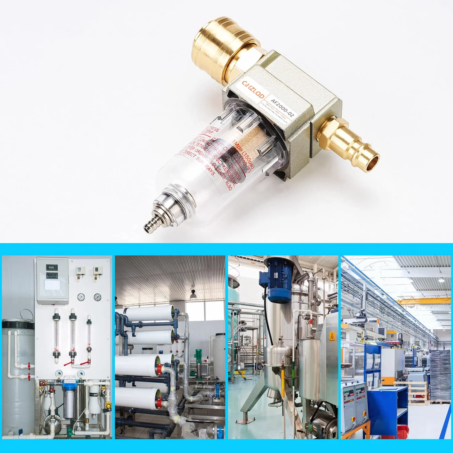 Separator wody i oleju 1/4", kompresor, separator wody sprężonego powietrza, filtr powietrza, z 4 szybkozłączkami i 2 taśmą teflonową, do montażu na sprężarkach lub jako pośrednie połączenie w