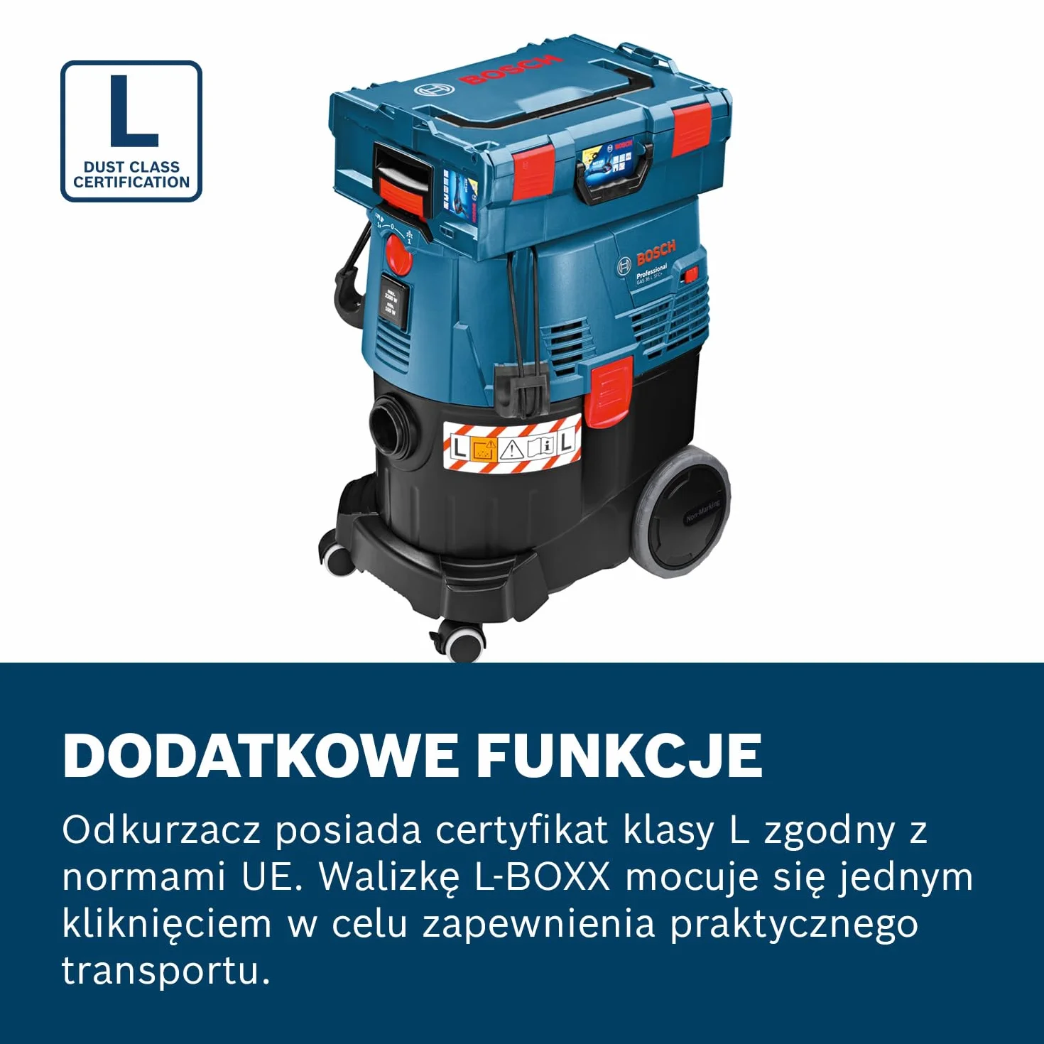 Bosch Professional: odkurzacz do pracy na mokro i sucho GAS 35 L SFC+ (1 200 W, 3 rury chromowane, wąż 3 m, zestaw dysz podłogowych, 1 filtr płaski fałdowany, worek na pył)