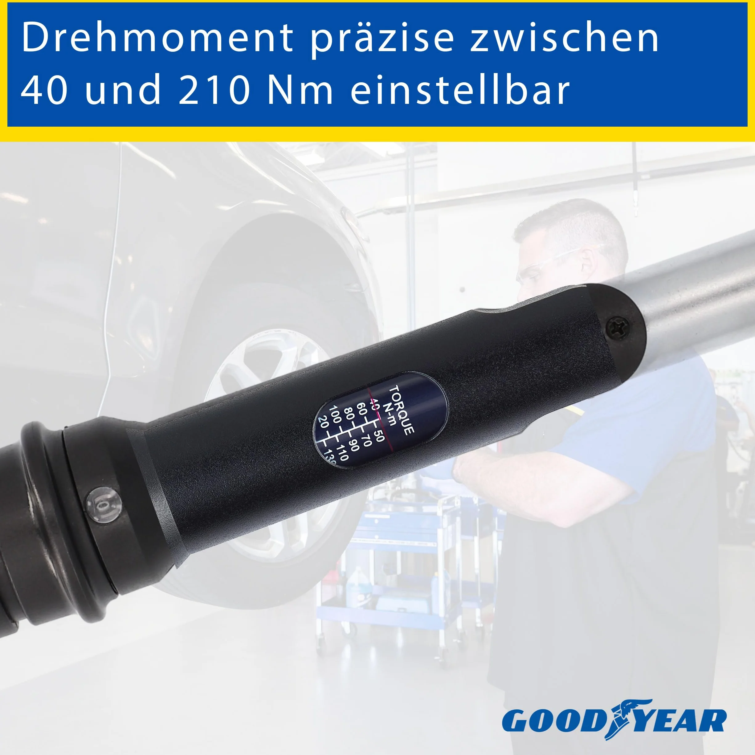 Goodyear Zestaw do wymiany kół 6-częściowy klucz dynamometryczny grzechotka dwukierunkowa 3-częściowy zestaw kluczy nasadowych przedłużacz pudełko czarny
