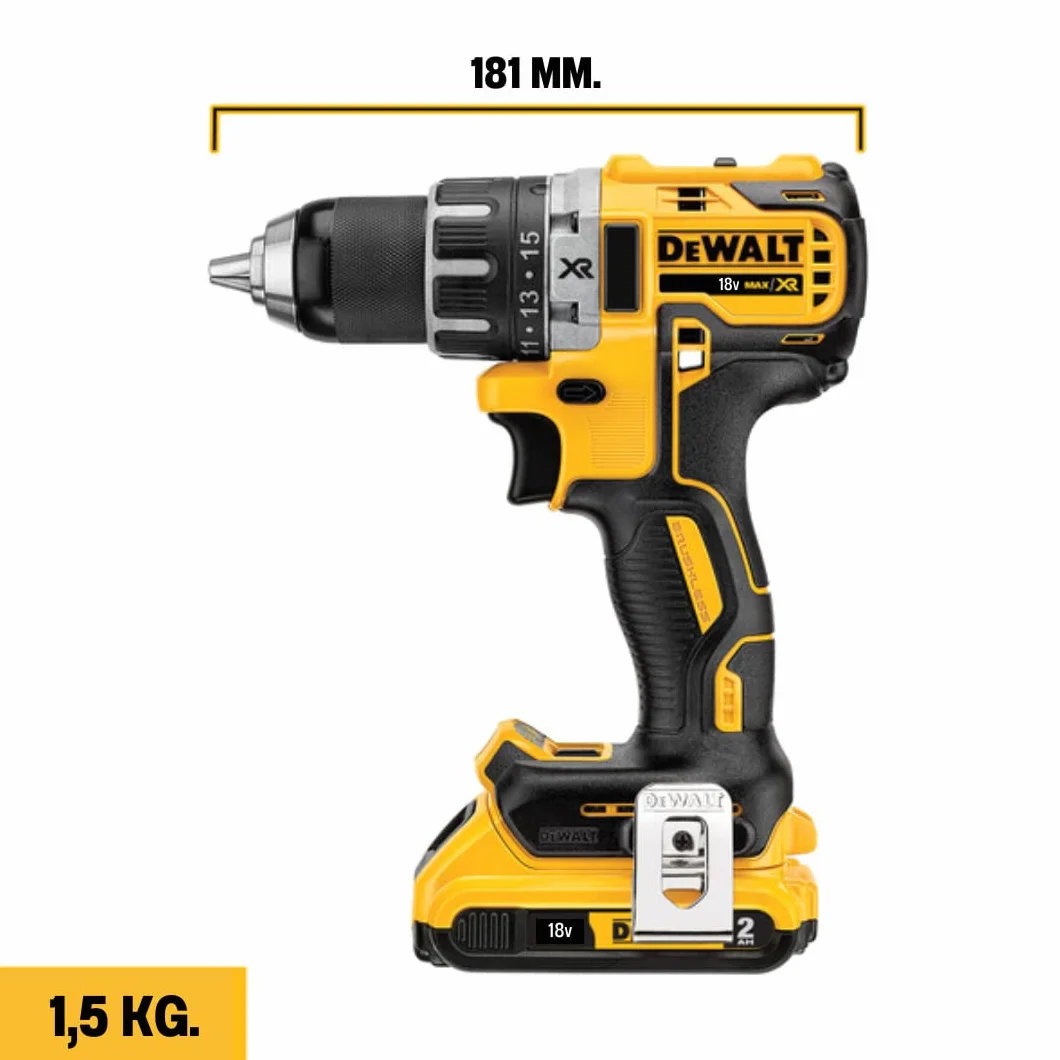 DEWALT, Wiertarko-wkrętarka 18V XR w zestawie z dwoma akumulatorami 2.0Ah litowo-jonowymi XR, DCD791D2