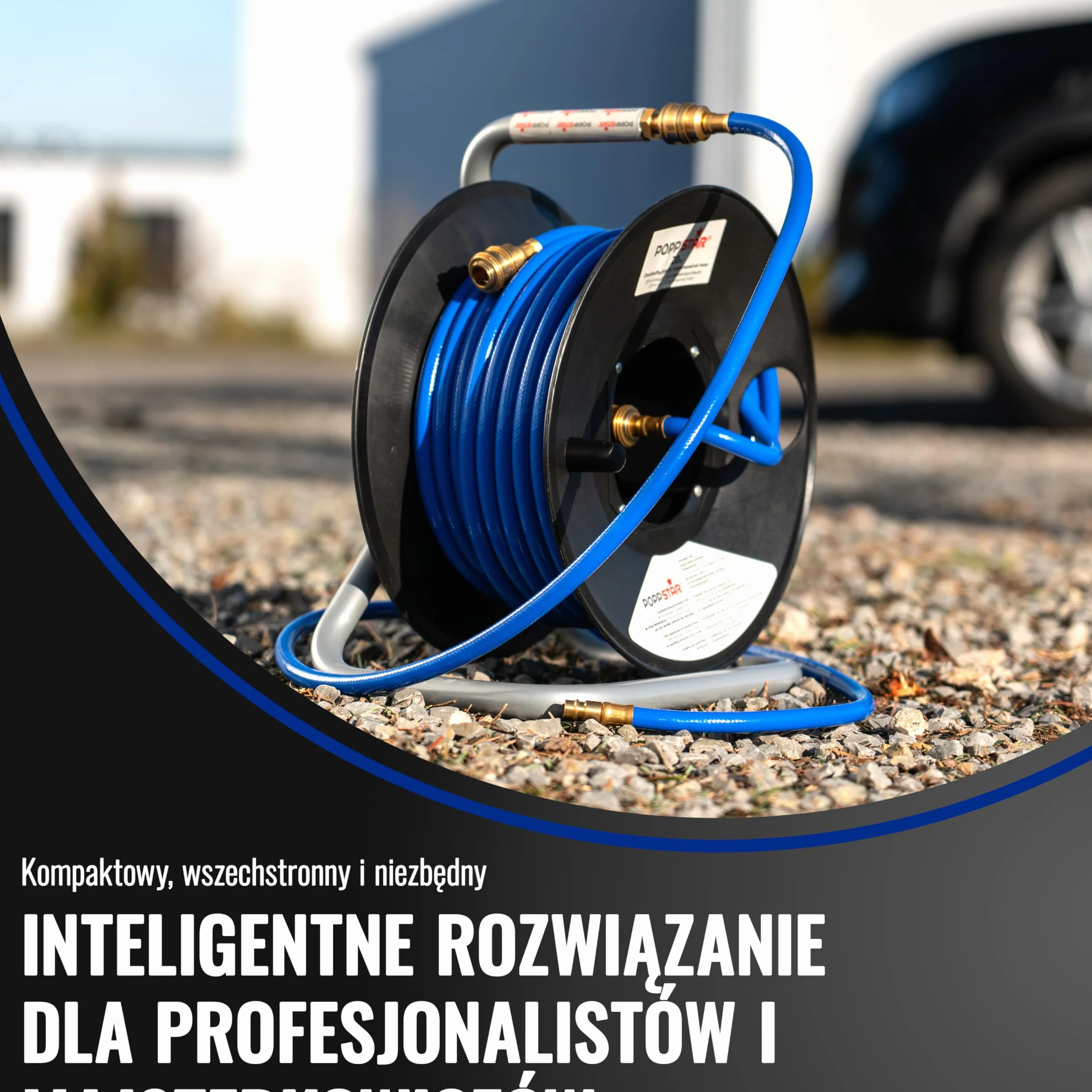 Poppstar ręczny bęben wykonany z PVC na wąż do sprężonego powietrza (długość 20m+1,5m, średnica (6x11,5mm)), przyłącza 1/4 cala BSPT
