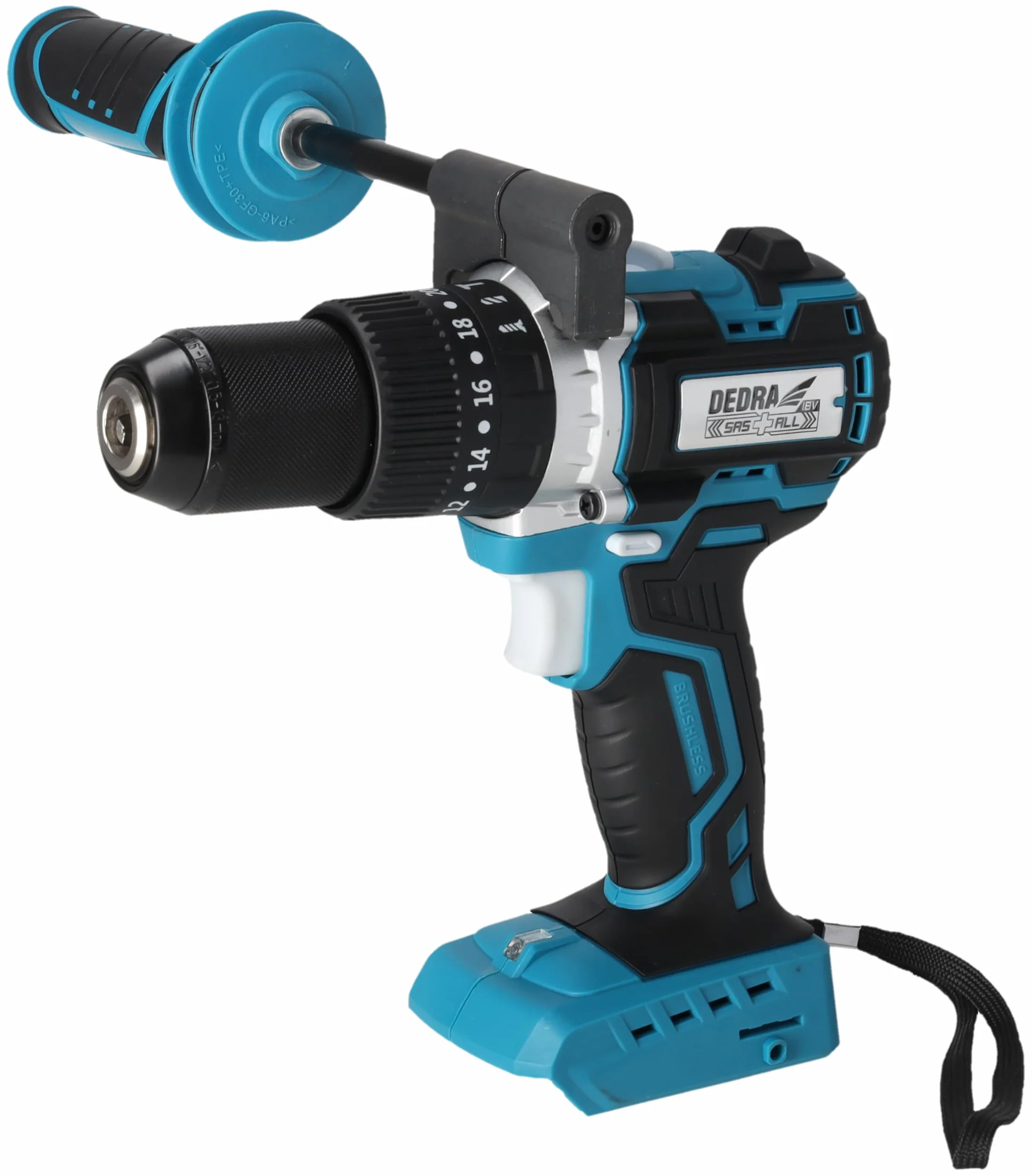 Dedra DED7140 – akumulatorowa wiertarko-wkrętarka 18 V bezszczotkowa z funkcją udaru, moment obrotowy 85 Nm, uchwyt 13 mm, 2-biegowa, LED