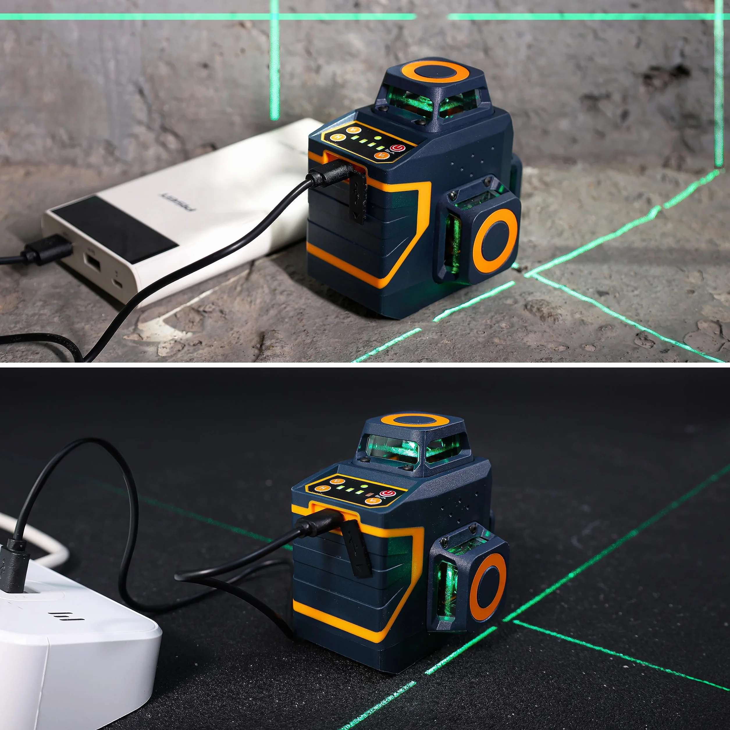 CIGMAN Cross Line Laser Green 2 x 360 stopni Poziom lasera Poziom lasera z akumulatorem litowym i pilotem Regulowana jasność w celu oszczędzania energii CM701SE