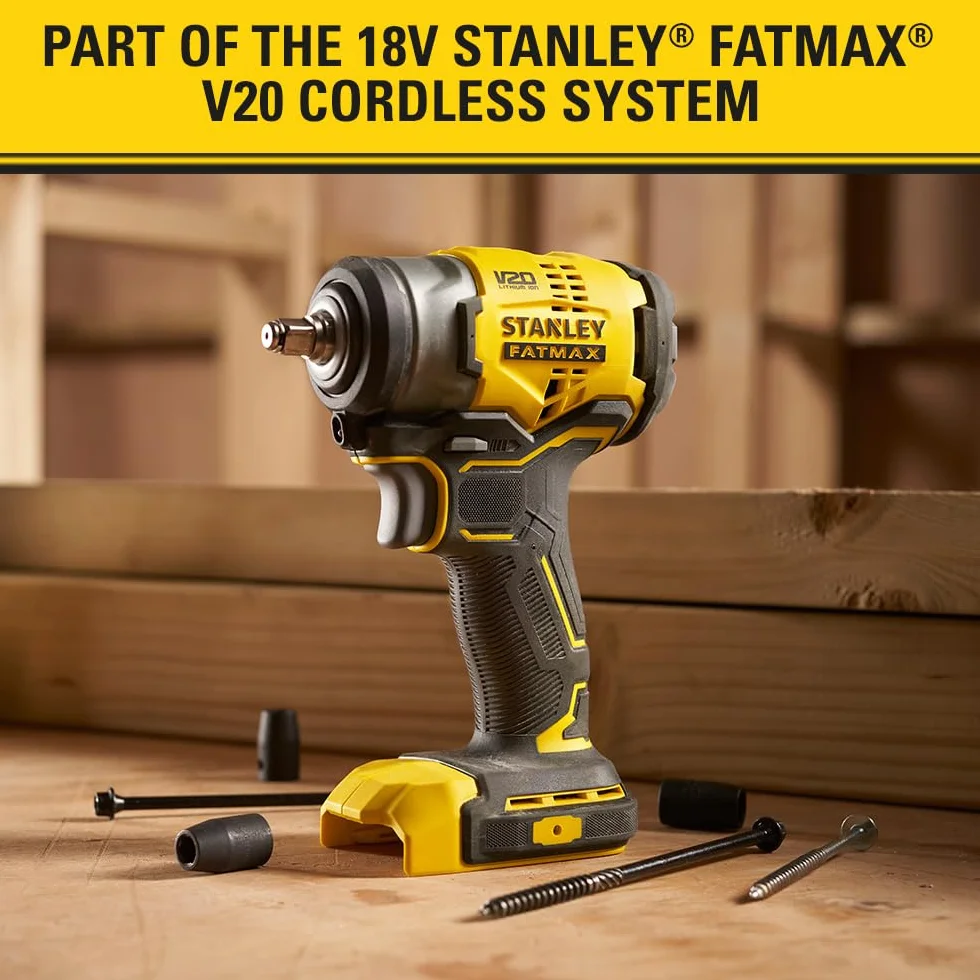 STANLEY FATMAX V20 | 18V bezszczotkowy klucz udarowy 3/8″ - kompaktowy wysoki moment obrotowy do naprawy samochodów, tylko klucz