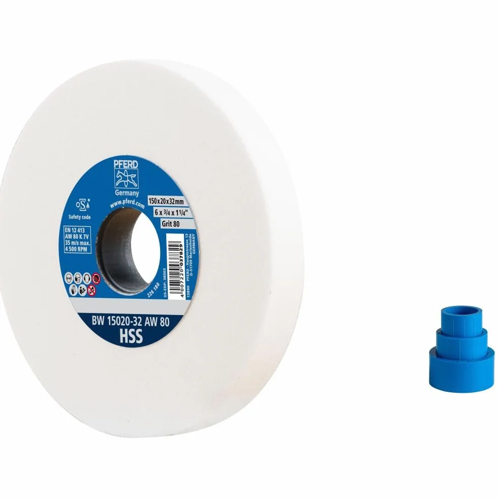 PFERD Tarcza szlifierska HSS, 150 x 20 x 32 mm, A80, 39009699 – średnio twarda tarcza szlifierska do ostrzenia wierteł HSS, z tulejami redukcyjnymi (25/20/16 mm)