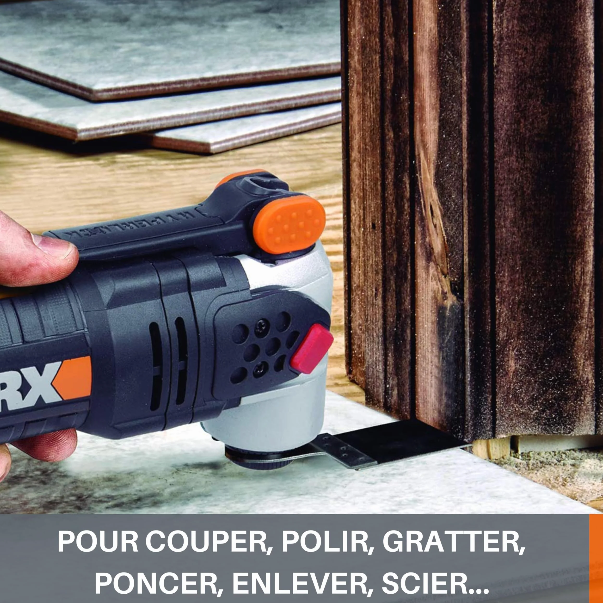 WORX WX681 Sonicrafter F50 narzędzie wielofunkcyjne 450w – narzędzie wielofunkcyjne wraz z adapterem do akcesoriów uniwersalnych, 35 mm Standard End Cut brzeszczot i 80 mm HSS brzeszczot półokrągły