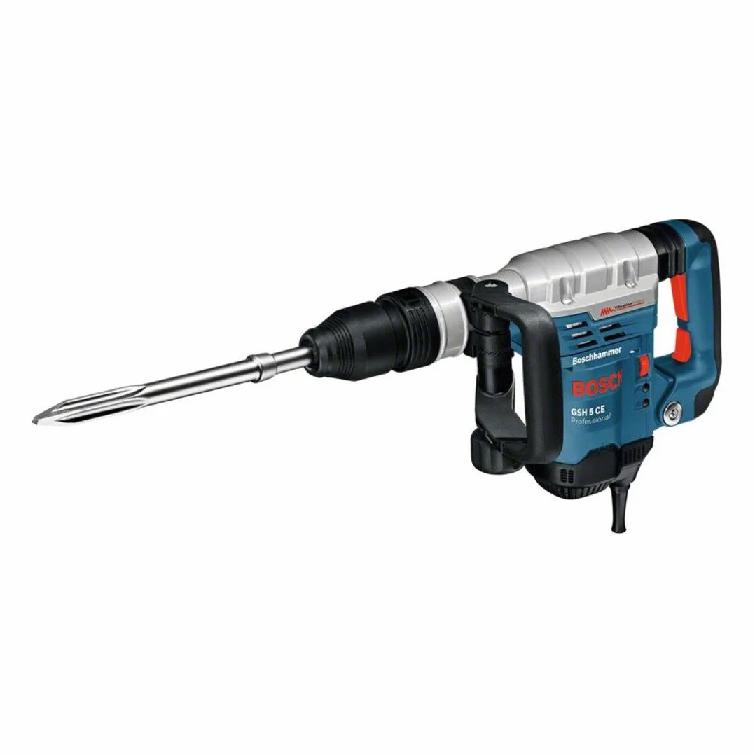 Bosch Professional: młot udarowy GSH 5 CE (1 500 W, liczba udarów przy nominalnej prędkości obrotowej 1.510 – 2.870 min-1, szpicak 400 mm, rękojeść dodatkowa, walizka)