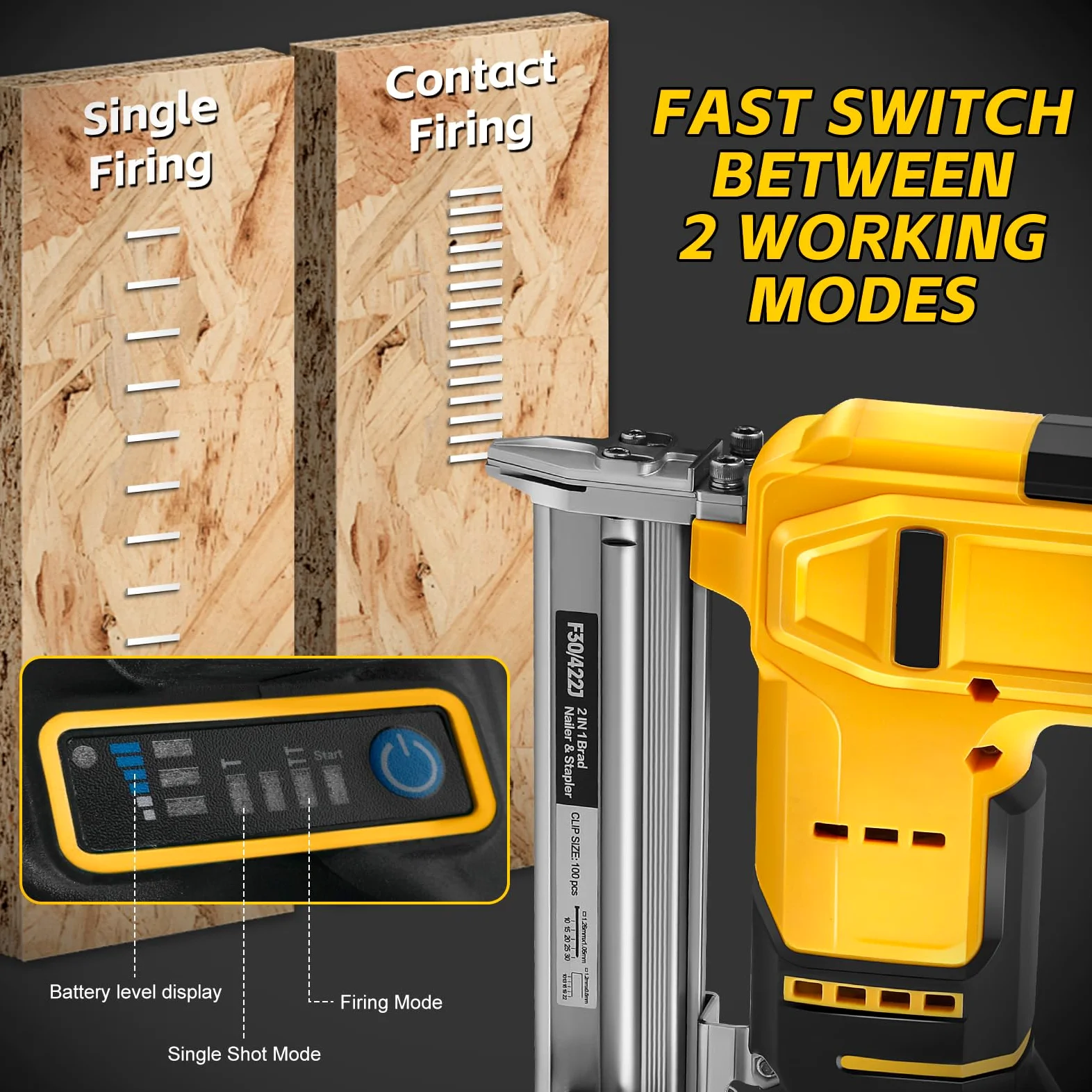 18GA Zestaw gwoździarki akumulatorowej Kompatybilny z Dewalt 20V, 2 w 1 szczotkowa gwoździarka/zszywaczka bezszczotkowa z 500 gwoździami i 500 zszywkami, do majsterkowania, DIY, obróbki drewna (bez