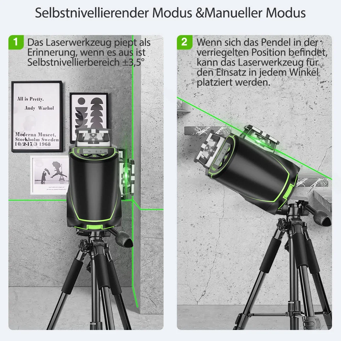 Huepar 16 linii samopoziomujący poziom lasera 4 x 360° z ekranem LCD, zielona wiązka Bluetooth 4D, pilot poziomy/pionowy S04CG-C
