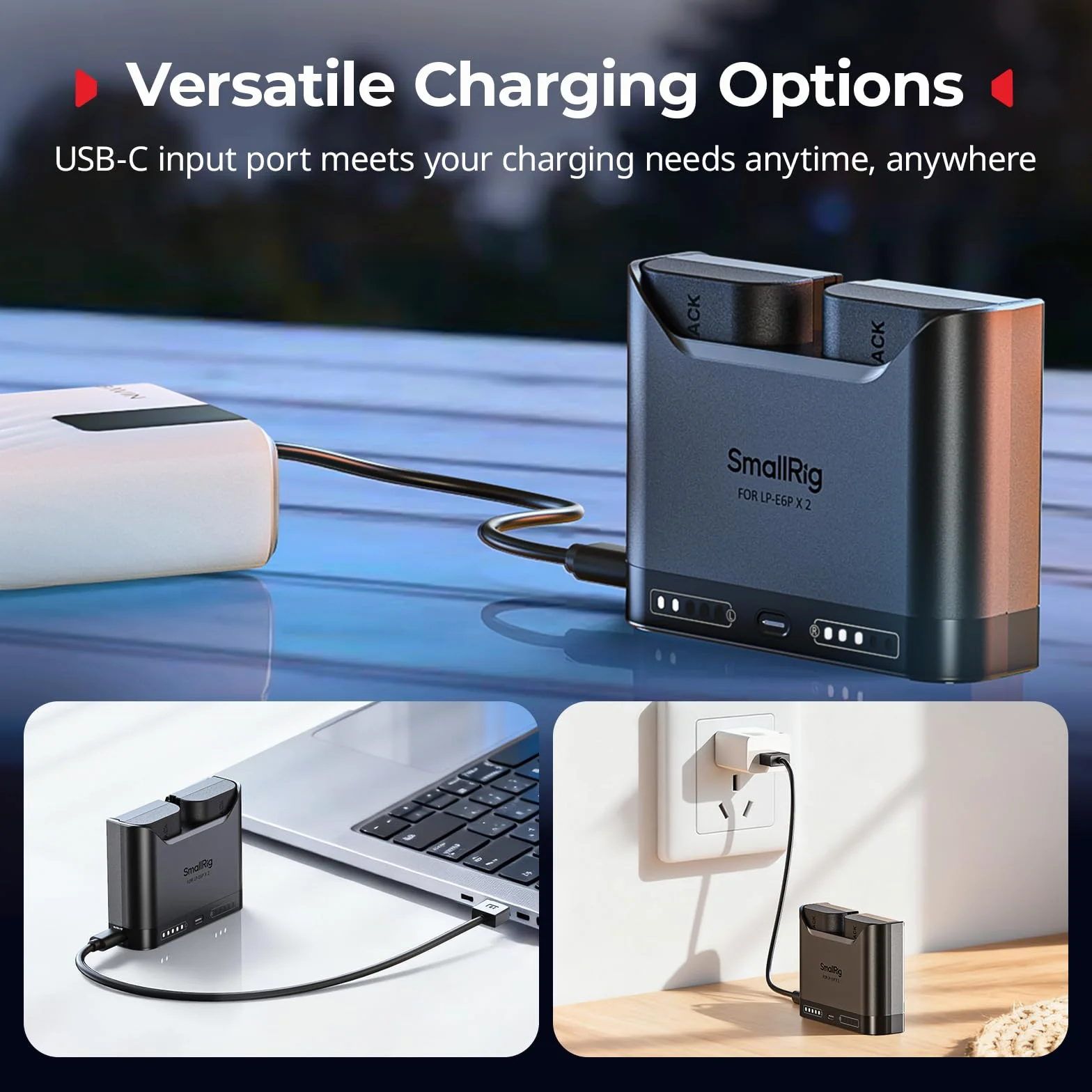 SMALLRIG Zestaw akumulatorów LP-E6P 2520 mAh do Canon EOS R6 II/III R5 Mark II 5D II/III/IV