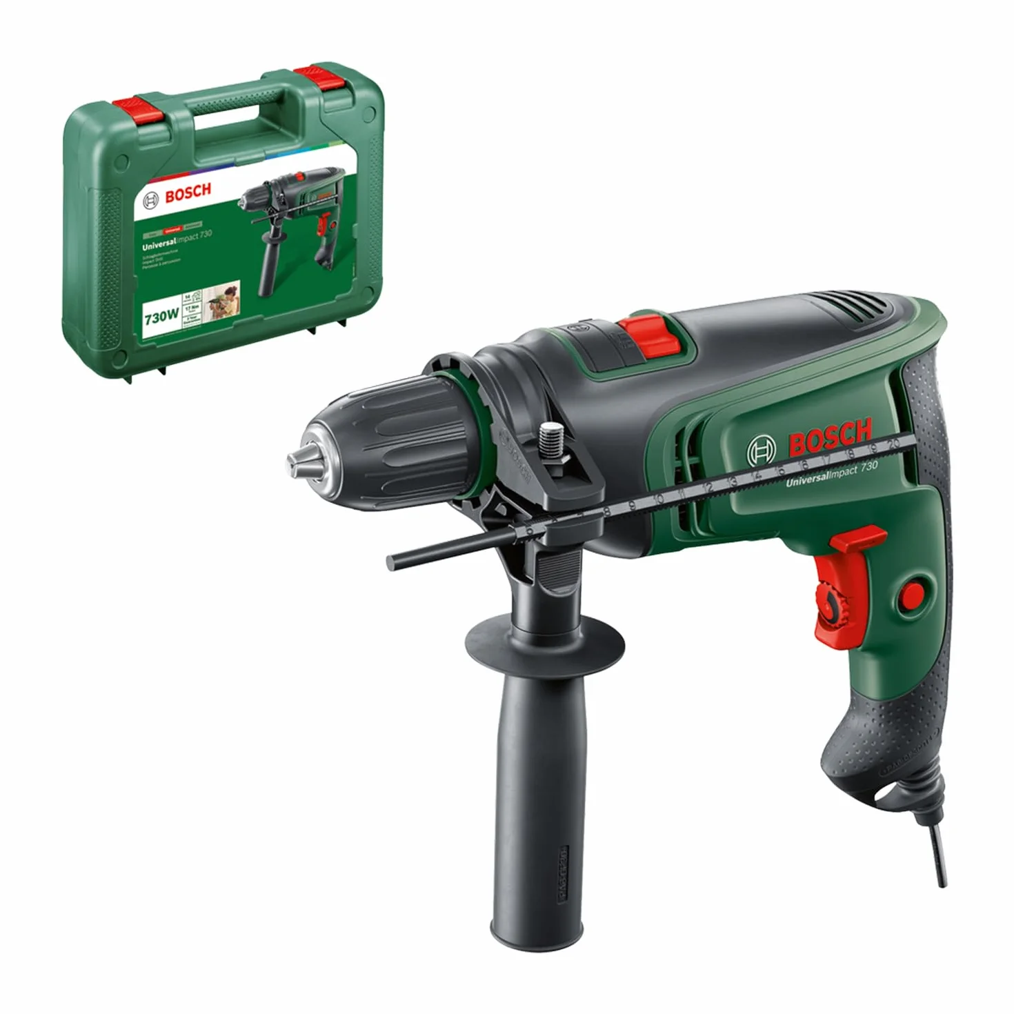 Bosch sieciowa wiertarka udarowa UniversalImpact 730 (precyzyjne wiercenie w murze, drewnie i stali, silnik 730 W, walizka)